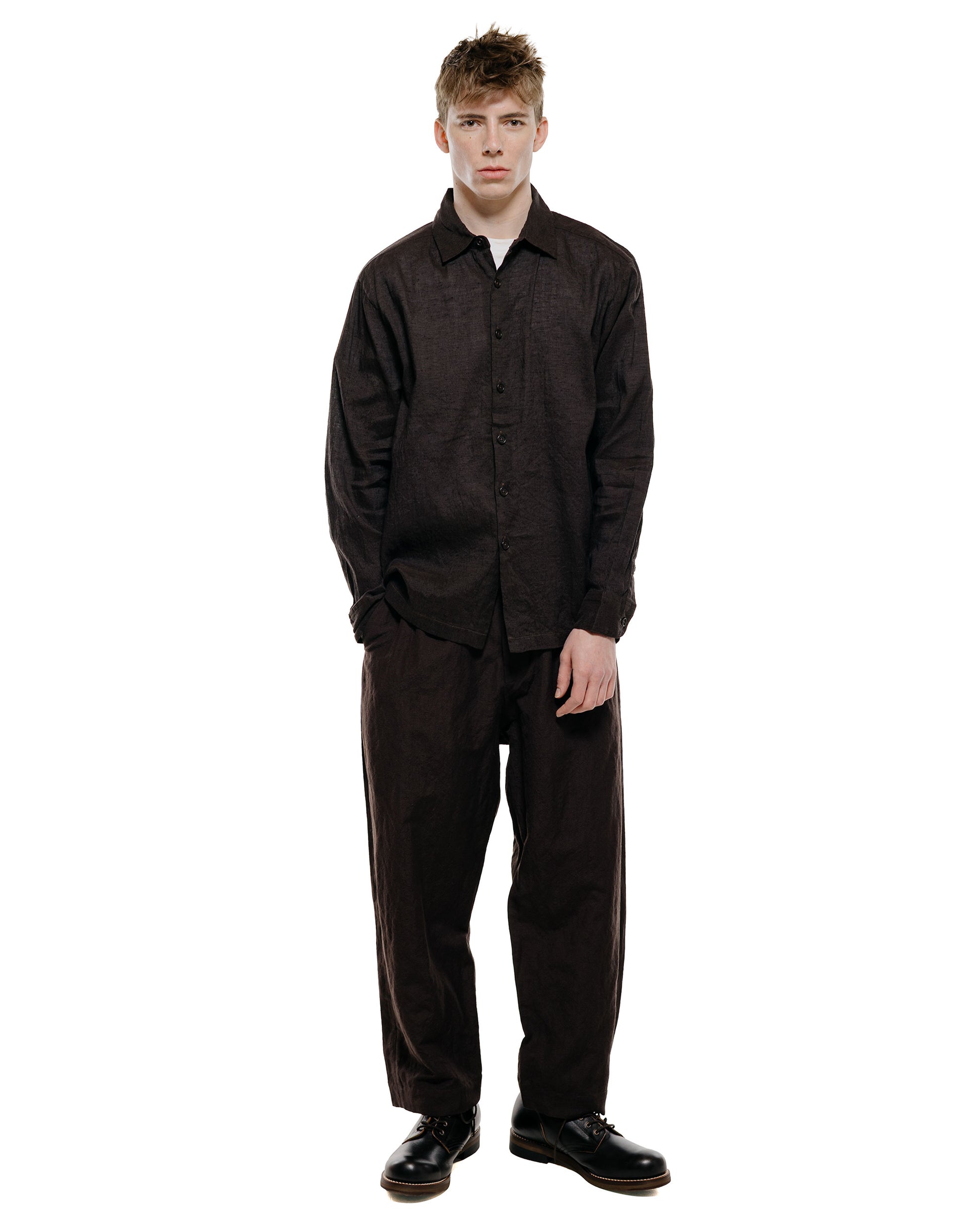 lost & found evan kinori evan kinori Flat Hem Shirt Linen/Cotton Summercloth Brown/Navy