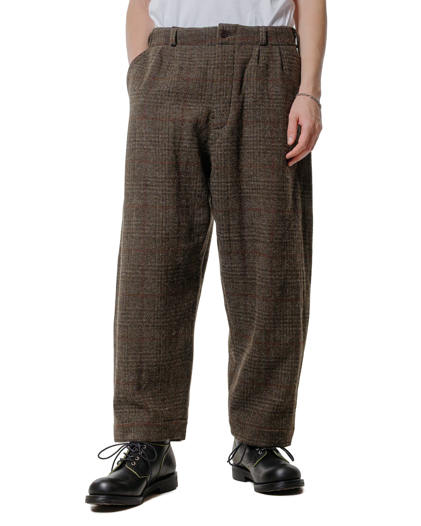 lost & found evan kinori evan kinori Two Pleat Pant Wool Herringbone Check Dark Olive/Charcoal