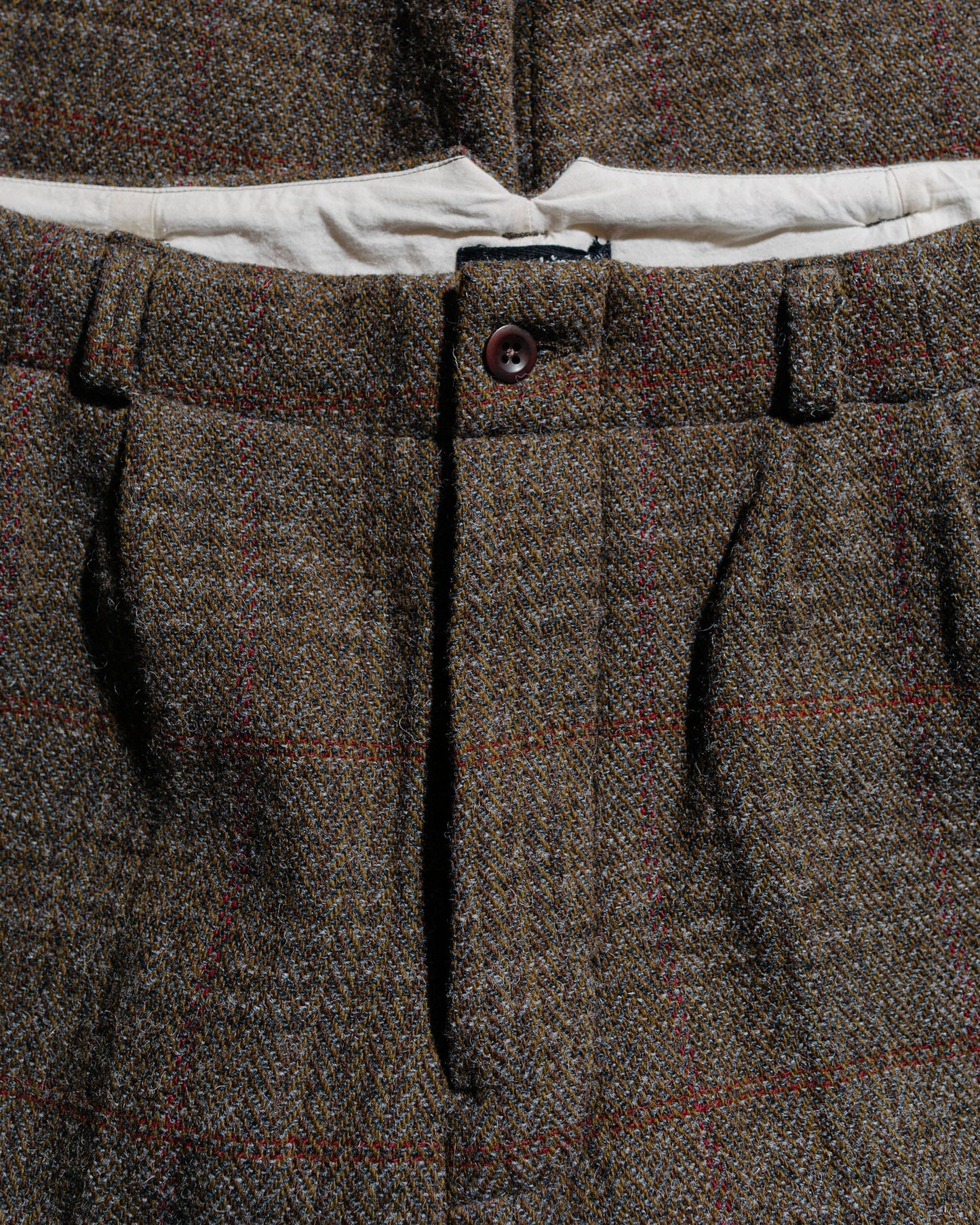 lost & found evan kinori evan kinori Two Pleat Pant Wool Herringbone Check Dark Olive/Charcoal