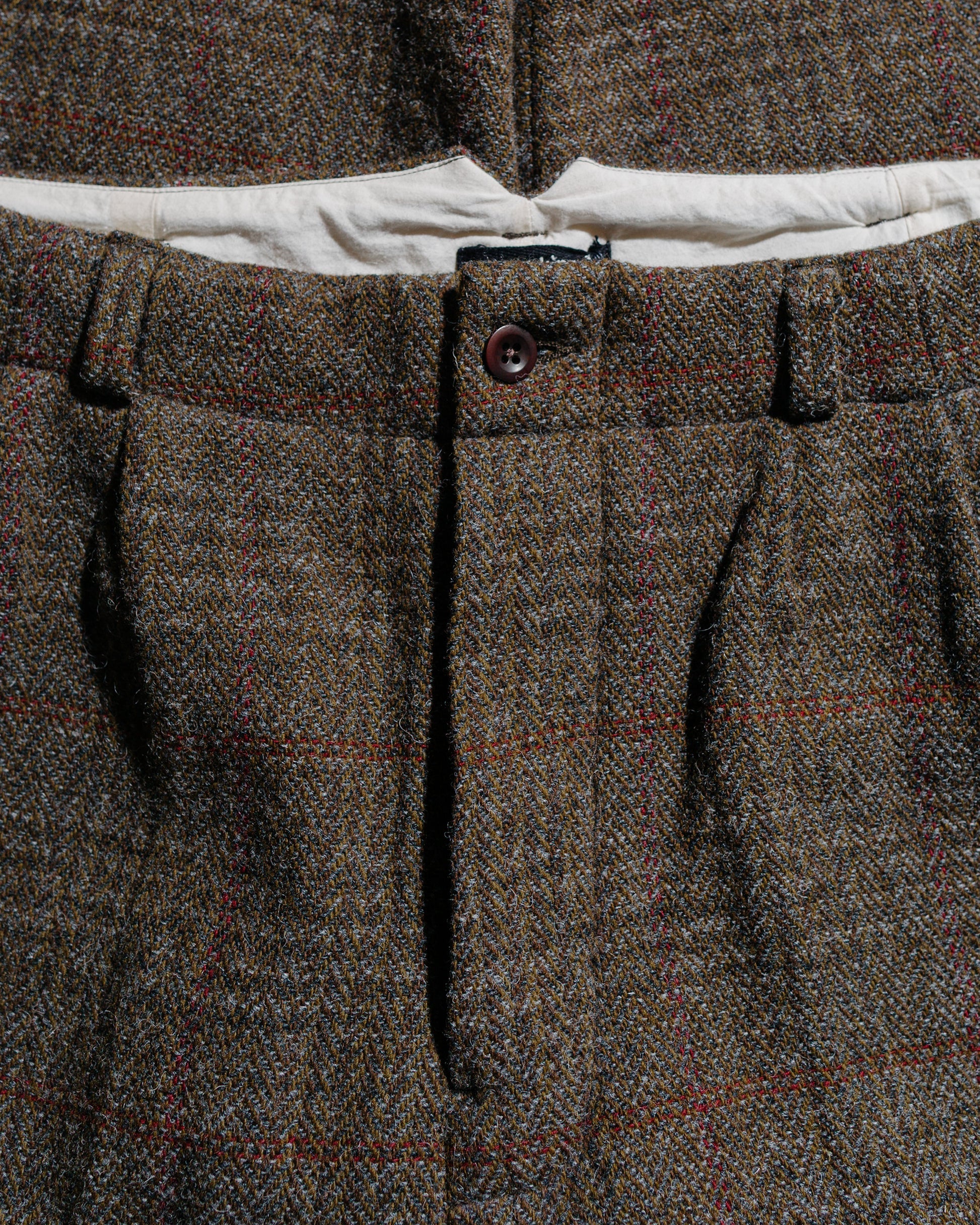 lost & found evan kinori evan kinori Two Pleat Pant Wool Herringbone Check Dark Olive/Charcoal
