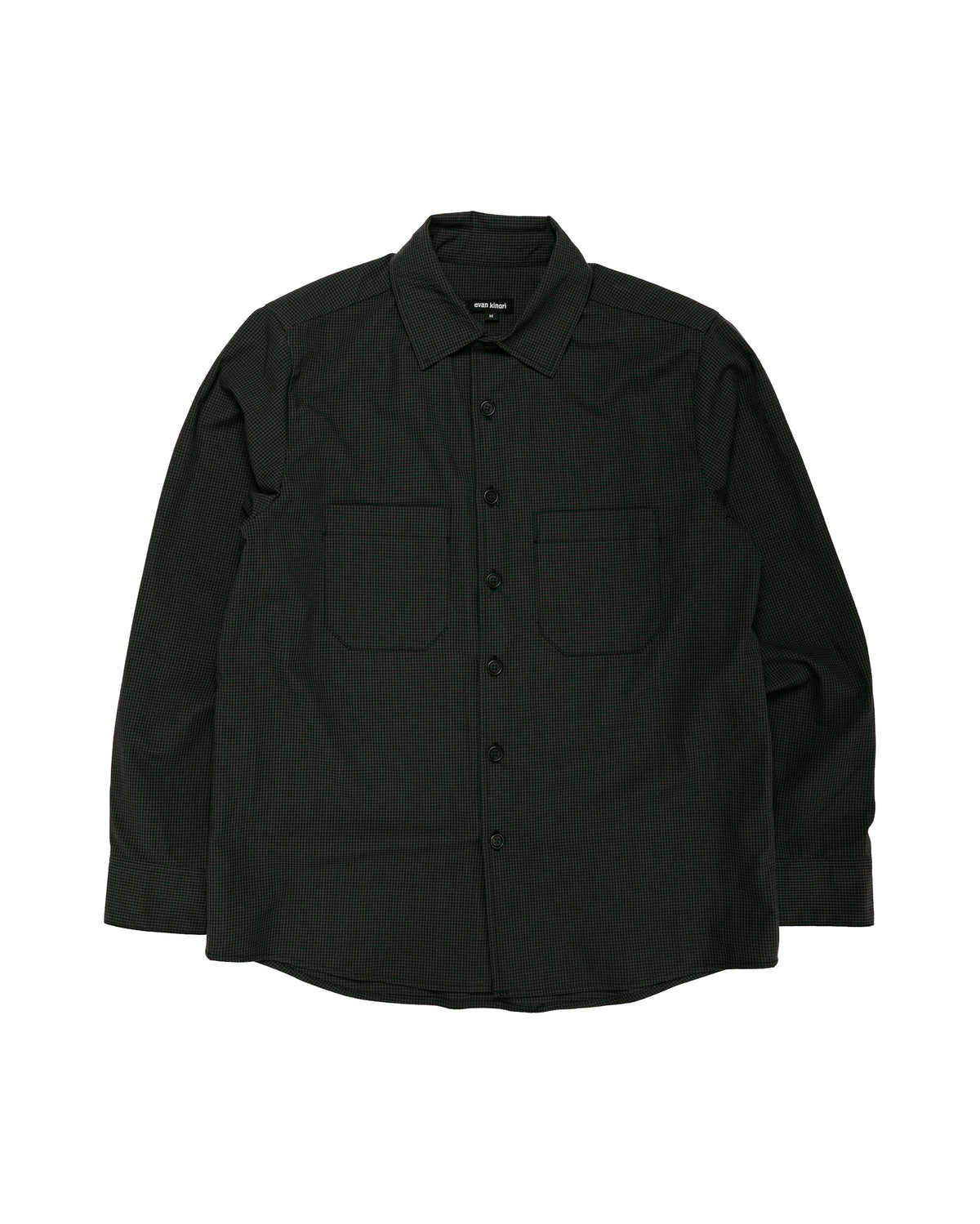 evan kinori Two Pocket Shirt Worsted Wool Check Olive/Black