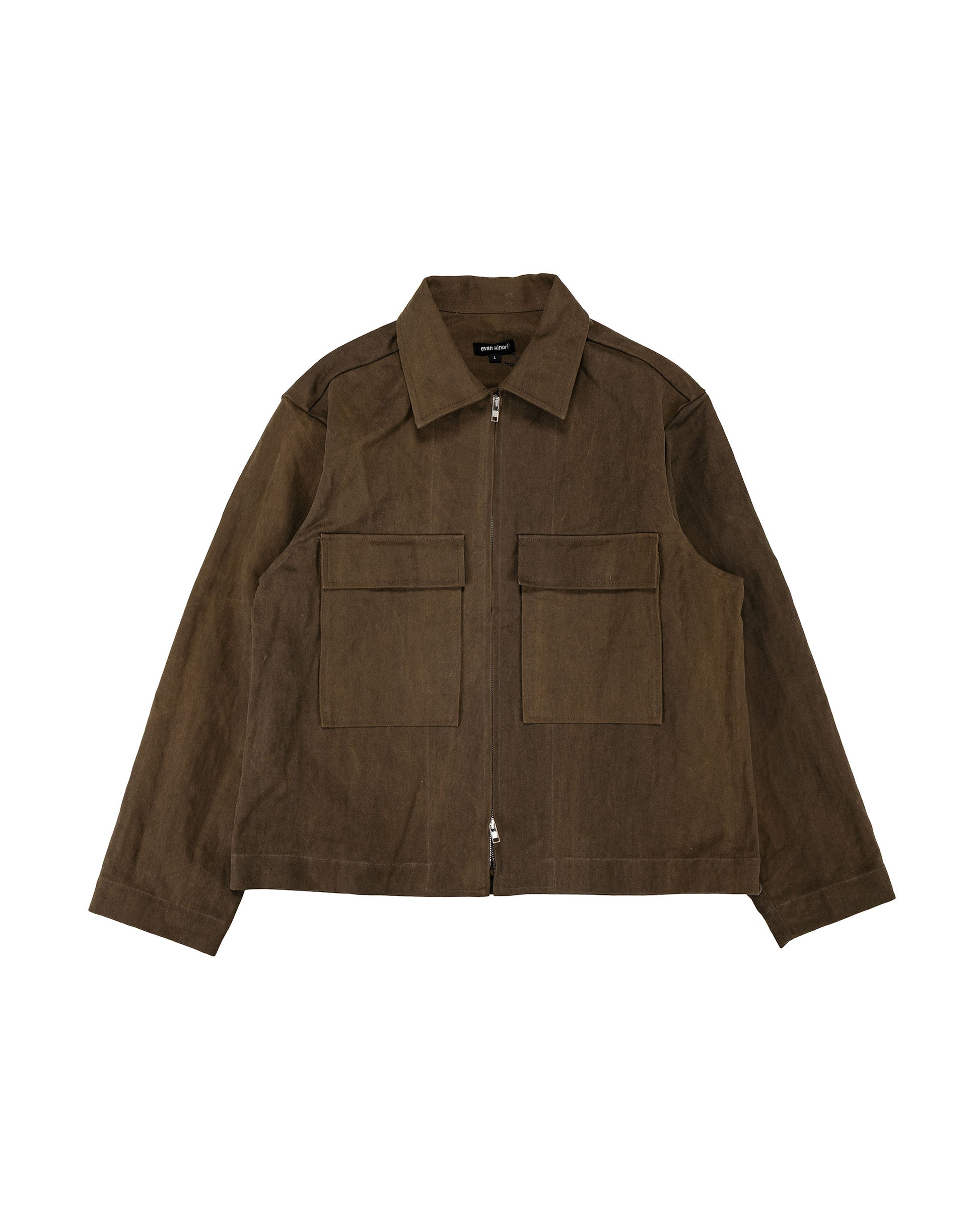 lost & found evan kinori evan kinori Zip Jacket Cotton/Washi Canvas Dark Olive Sumi Ink Dye