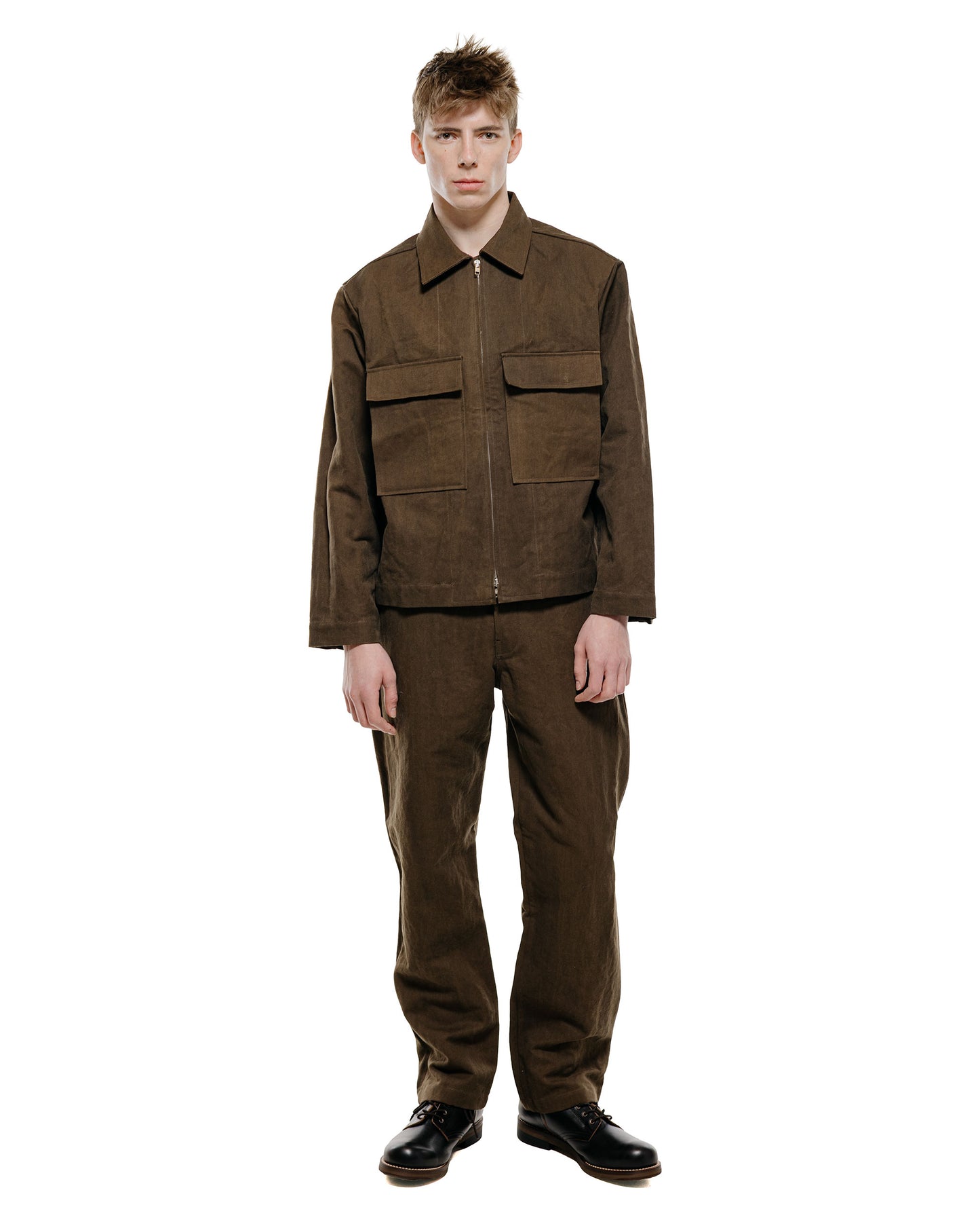 lost & found evan kinori evan kinori Zip Jacket Cotton/Washi Canvas Dark Olive Sumi Ink Dye