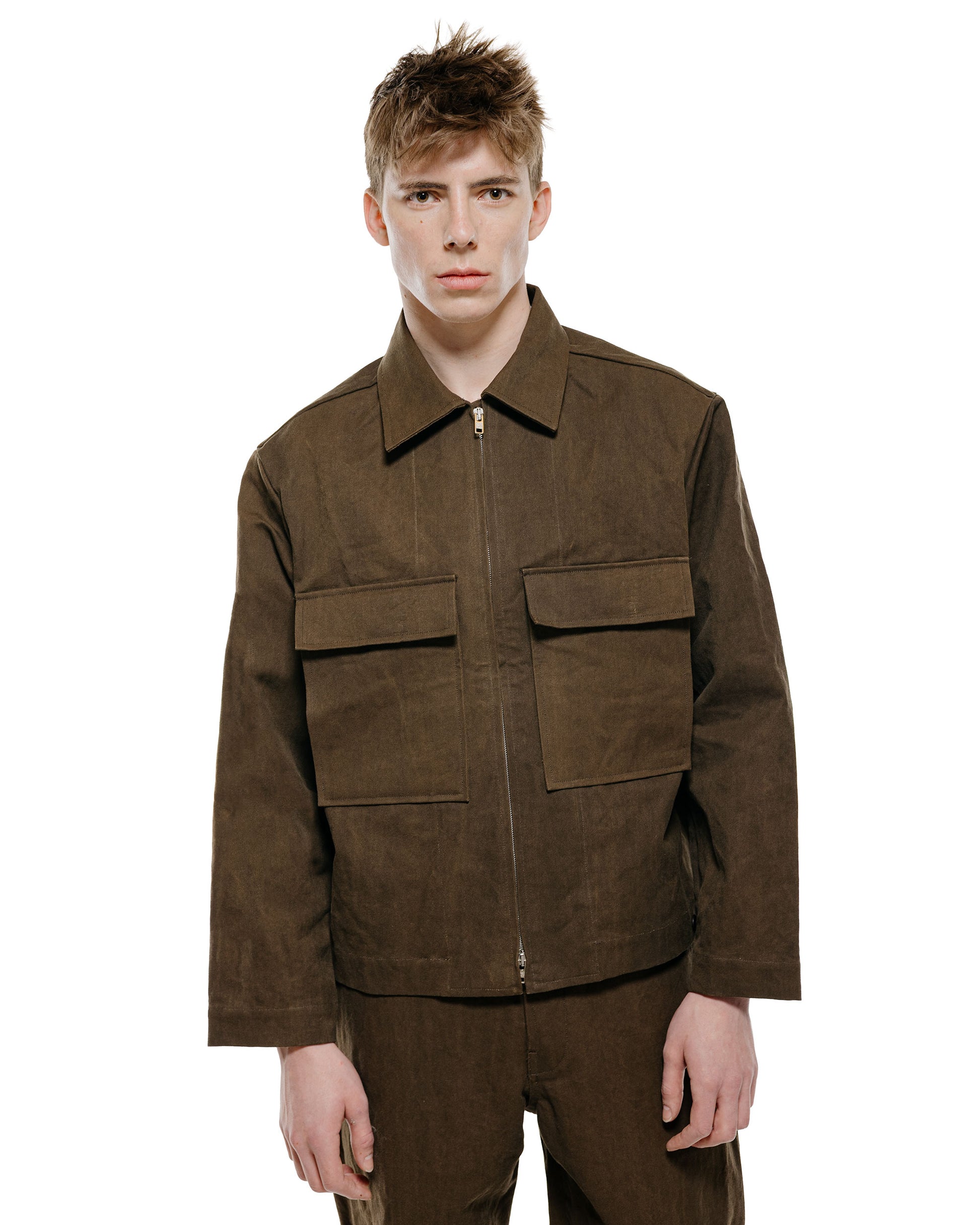 lost & found evan kinori evan kinori Zip Jacket Cotton/Washi Canvas Dark Olive Sumi Ink Dye