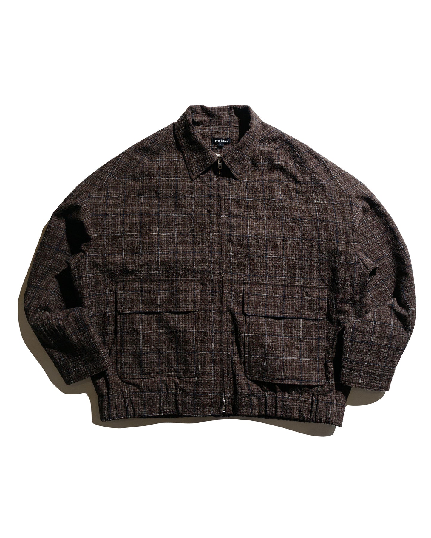 lost & found evan kinori evan kinori Zip Jacket Two Kasuri Wool Check Brown/Beige/Navy