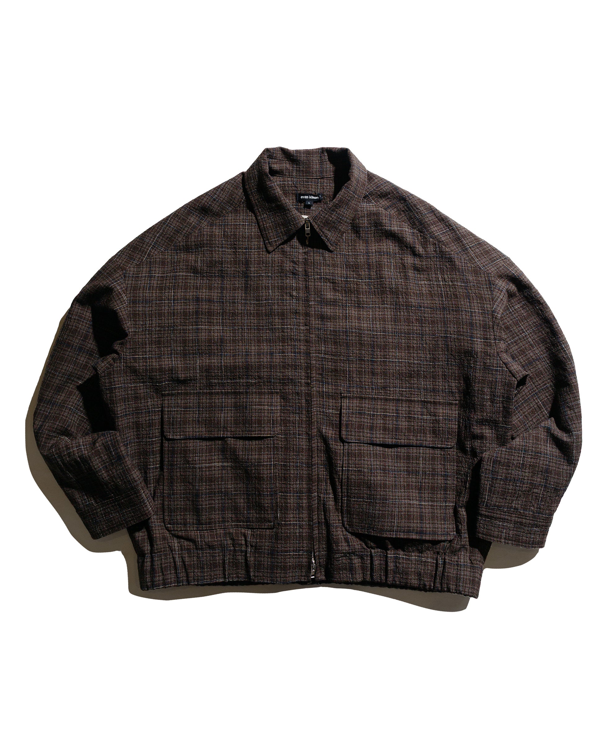 lost & found evan kinori evan kinori Zip Jacket Two Kasuri Wool Check Brown/Beige/Navy
