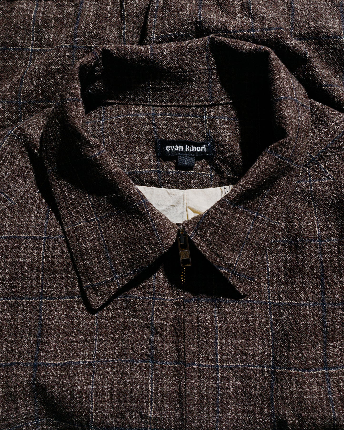 lost & found evan kinori evan kinori Zip Jacket Two Kasuri Wool Check Brown/Beige/Navy