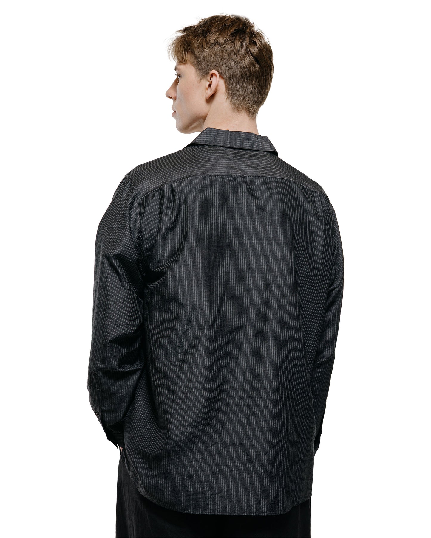 lost & found MARKAWARE marka Skipper Shirt Wool Silk Feather Cloth Charcoal Stripe