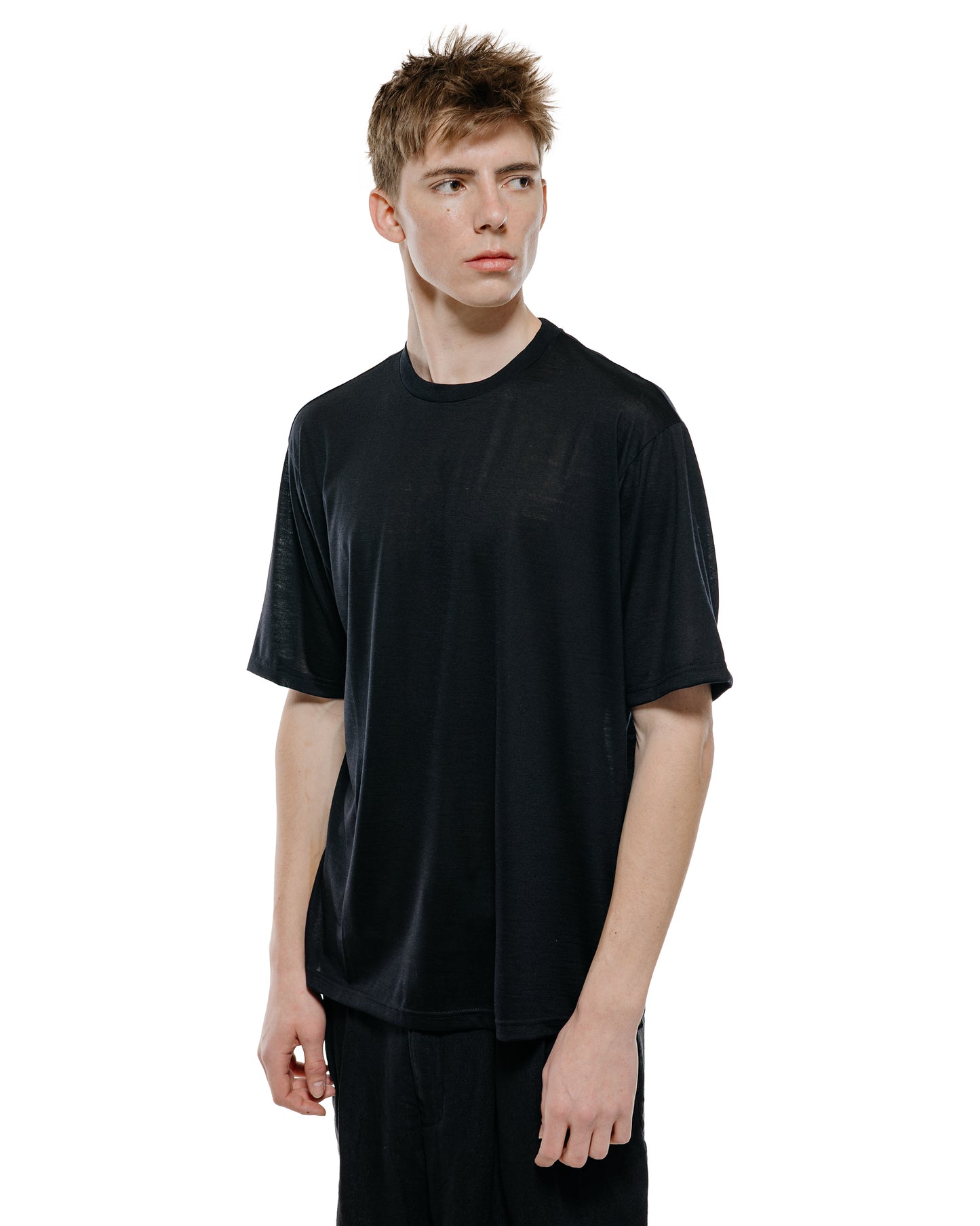 lost & found MARKAWARE marka Crew Neck Tee Super120s Washable Wool Jersey Black