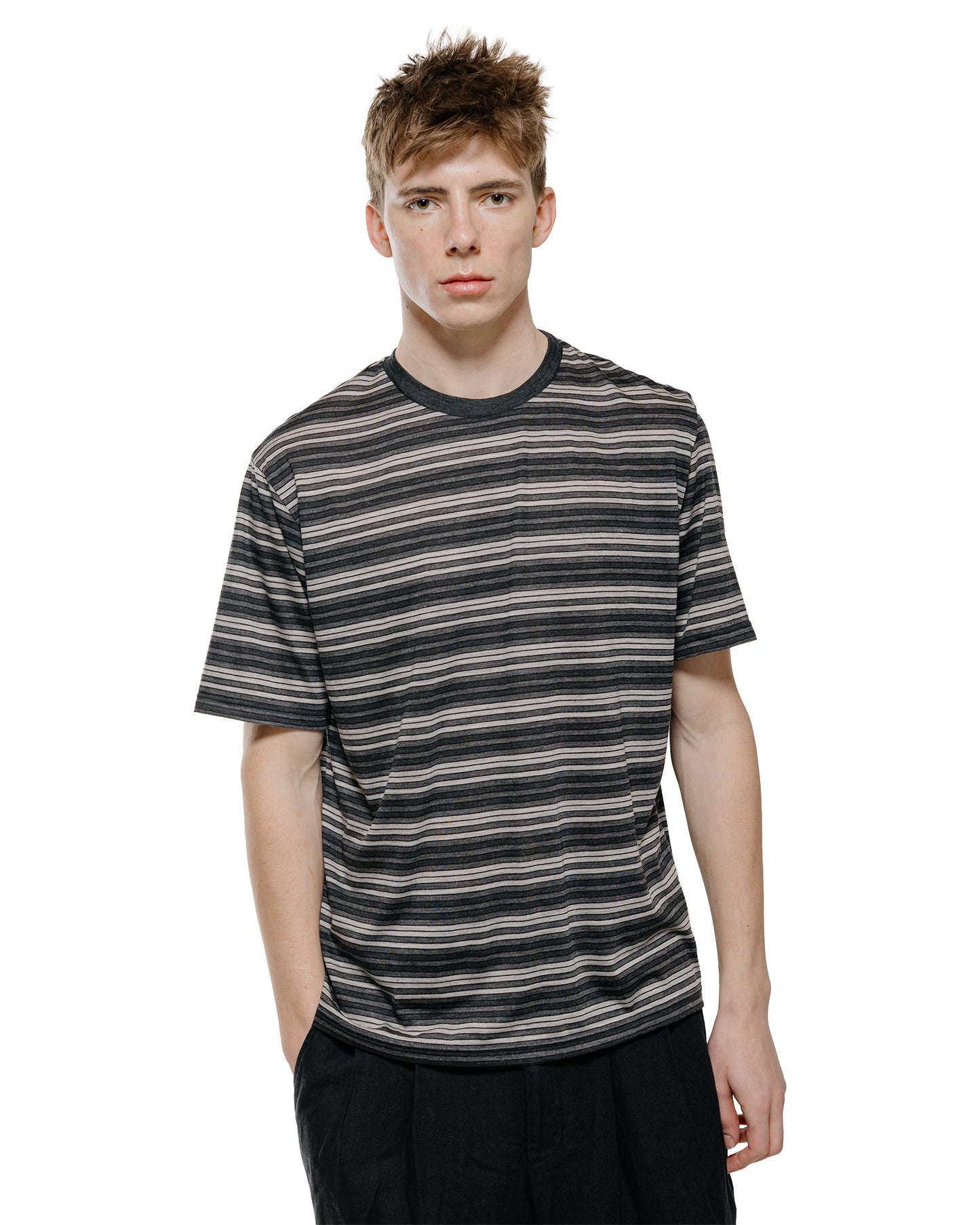 lost & found MARKAWARE marka Crew Neck Tee Super120s Washable Wool Jersey Gray Border
