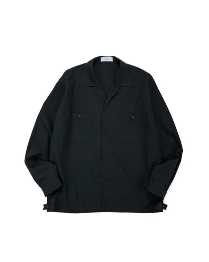 lost & found MARKAWARE marka Double Pocket Open Collar Shirt 2/72 Wool Tropical Washer Chambray Black