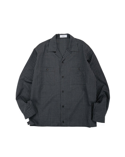 lost & found MARKAWARE marka Double Pocket Open Collar Shirt 2/72 Wool Tropical Washer Gray Stripe