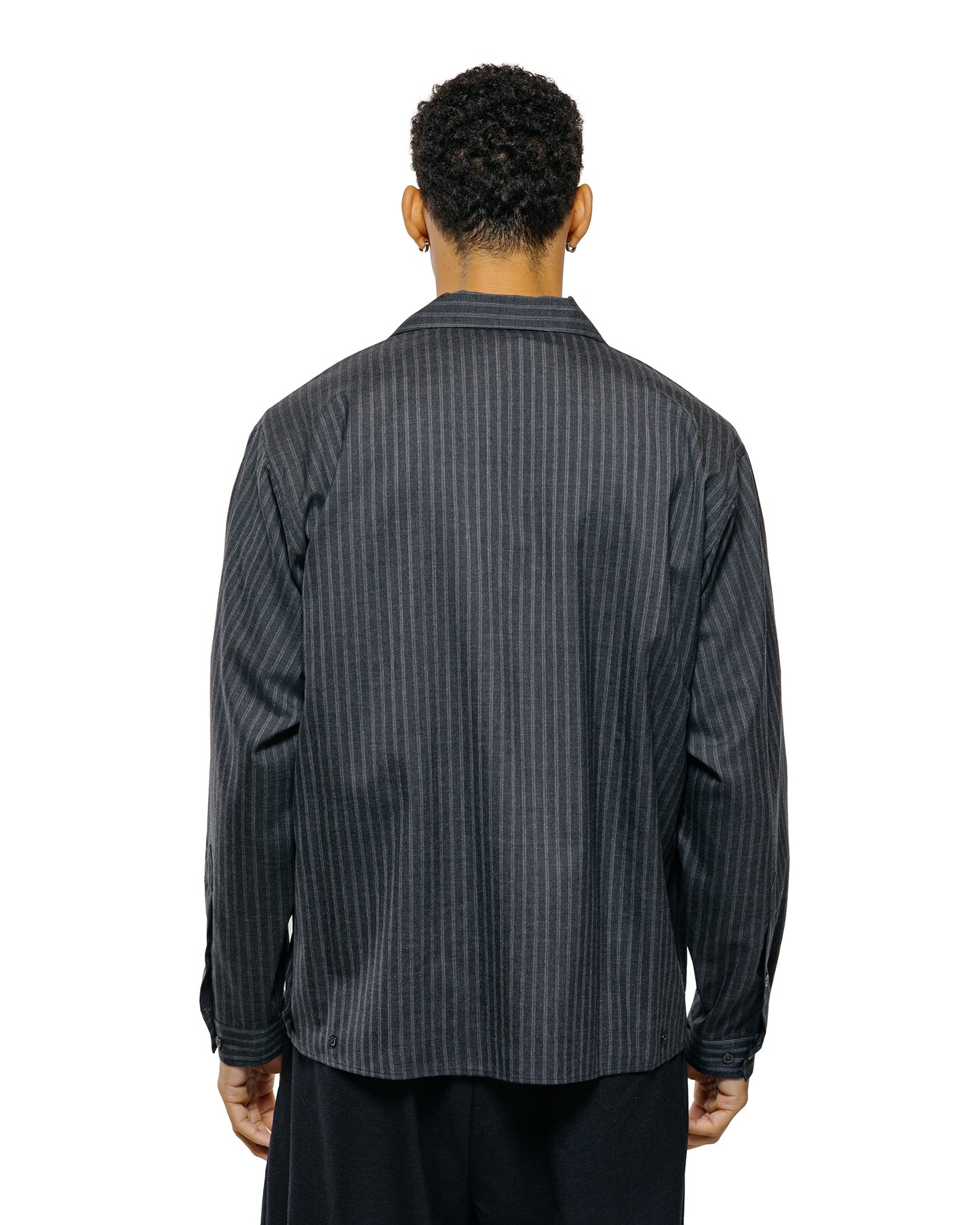 lost & found MARKAWARE marka Double Pocket Open Collar Shirt 2/72 Wool Tropical Washer Gray Stripe