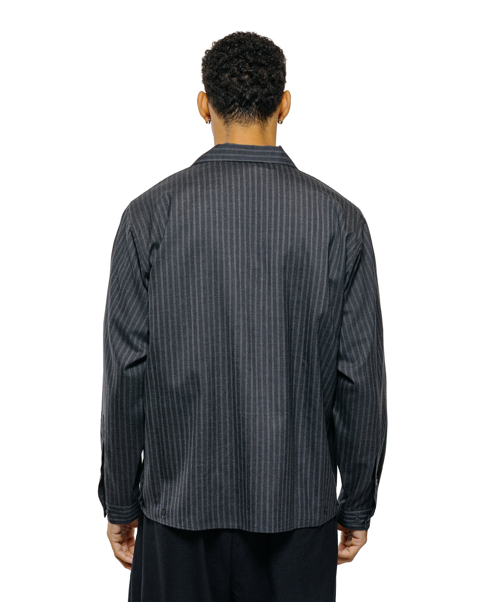 lost & found MARKAWARE marka Double Pocket Open Collar Shirt 2/72 Wool Tropical Washer Gray Stripe
