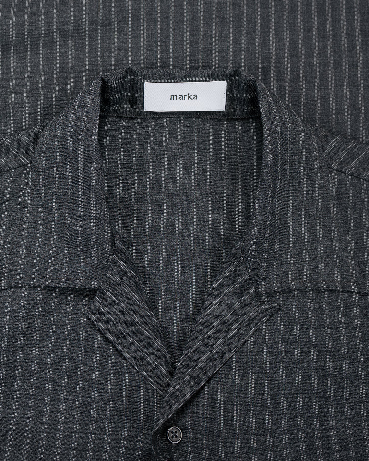 lost & found MARKAWARE marka Double Pocket Open Collar Shirt 2/72 Wool Tropical Washer Gray Stripe