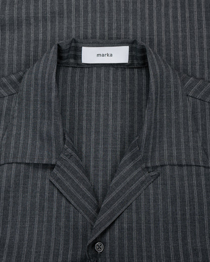lost & found MARKAWARE marka Double Pocket Open Collar Shirt 2/72 Wool Tropical Washer Gray Stripe