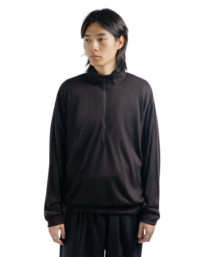 marka Half-Zip Stand Collar Super 100's Washable Wool Jersey Dark Brown