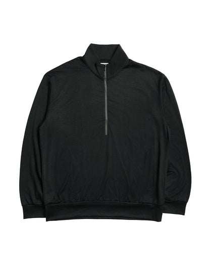 marka Half-Zip Stand Collar Super 100's Washable Wool Jersey Dark Olive