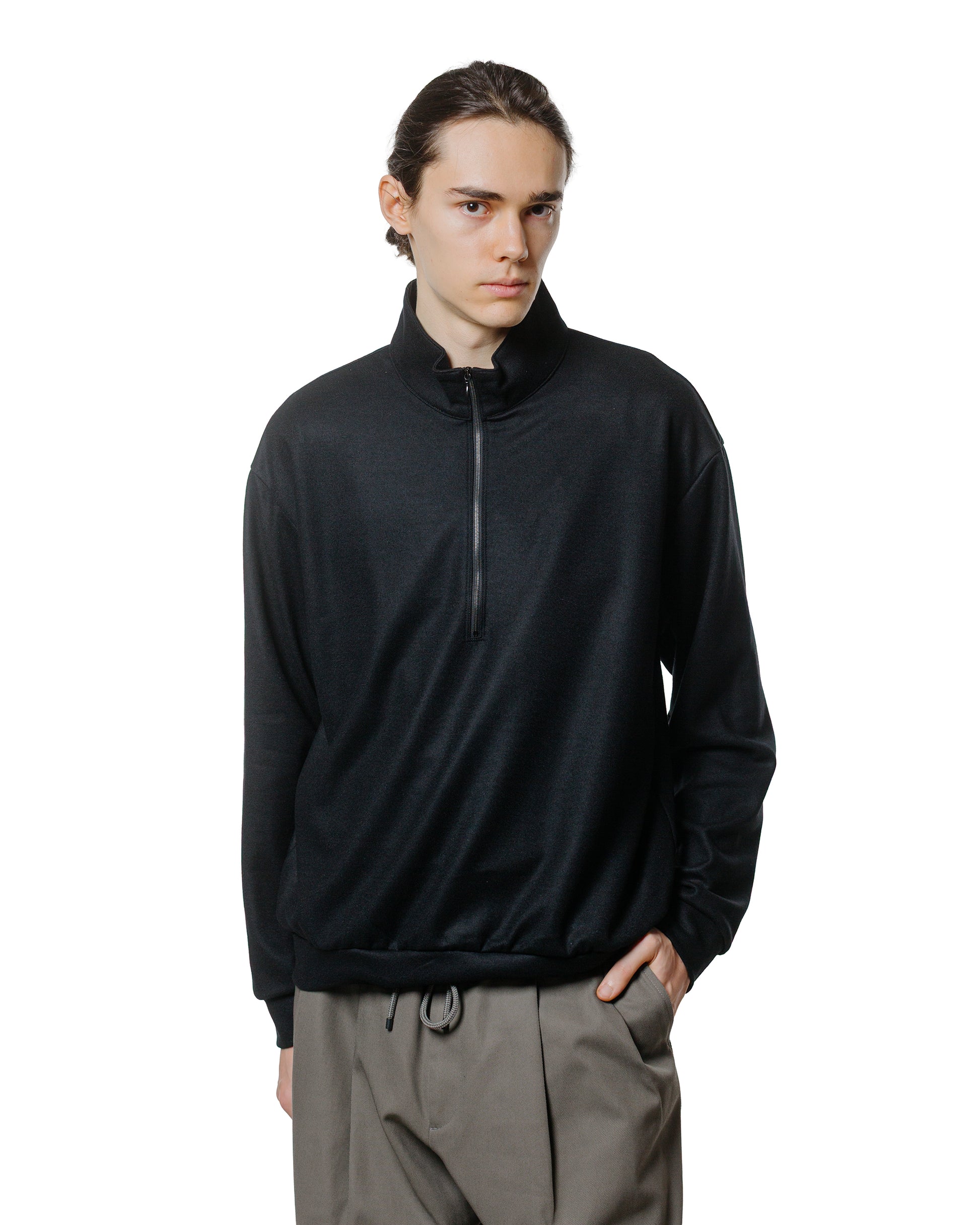 lost & found MARKAWARE marka Half Zip Stand Collar Super 140s Wool Knit Black
