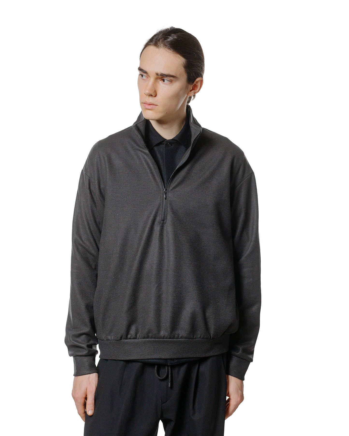 lost & found MARKAWARE marka Half Zip Stand Collar Super 140s Wool Knit Charcoal