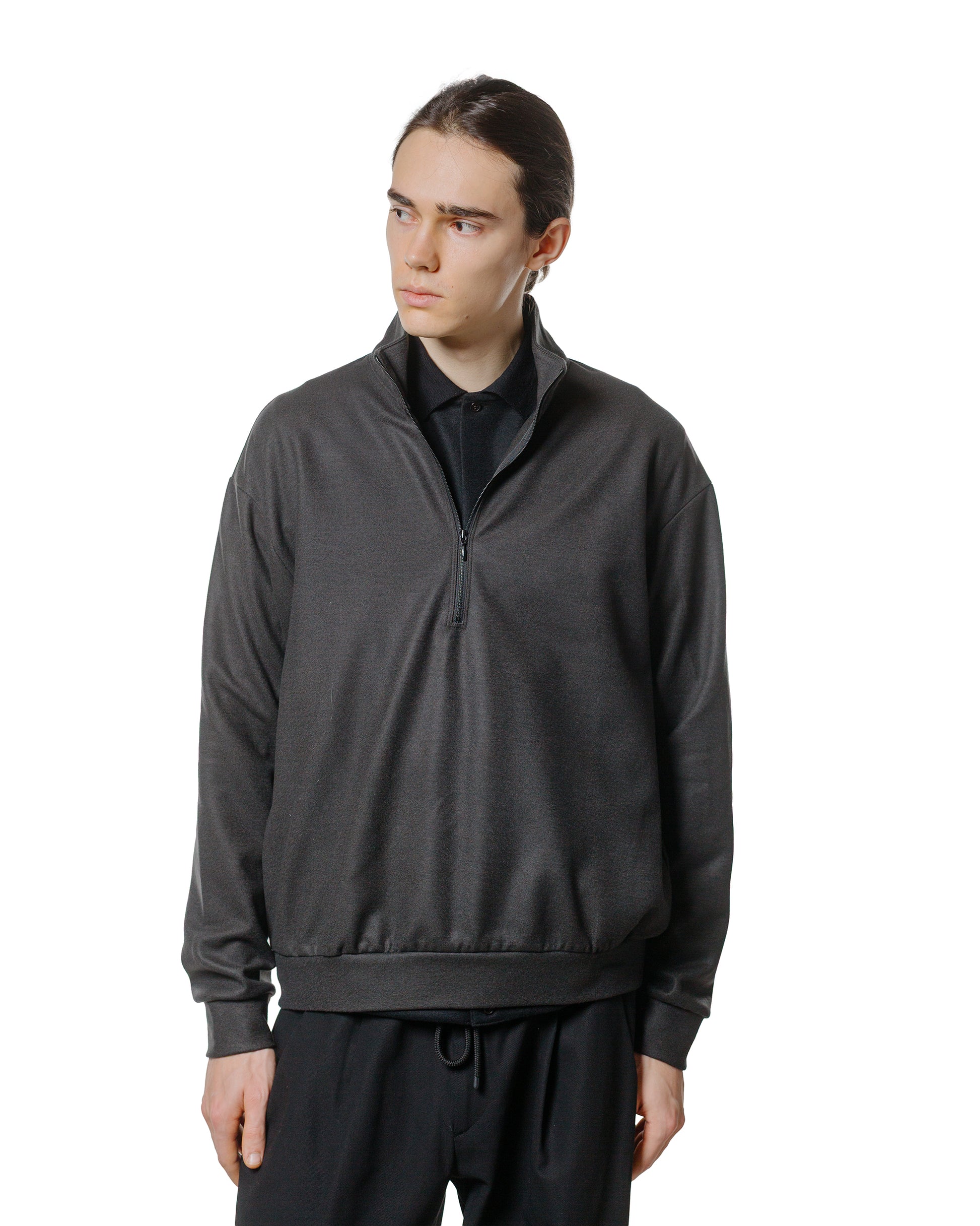 lost & found MARKAWARE marka Half Zip Stand Collar Super 140s Wool Knit Charcoal