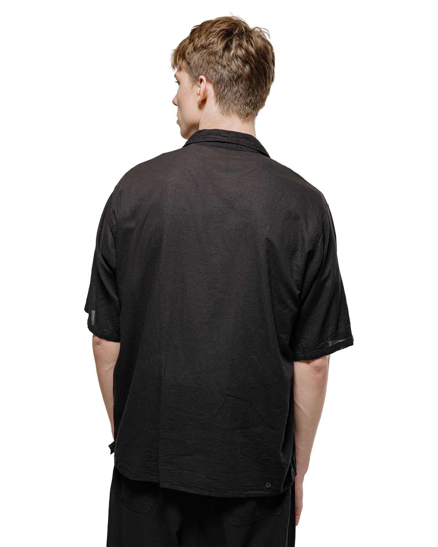 lost & found MARKAWARE marka Open Collar S/S Shirt High Twisted Dobby Cloth Black