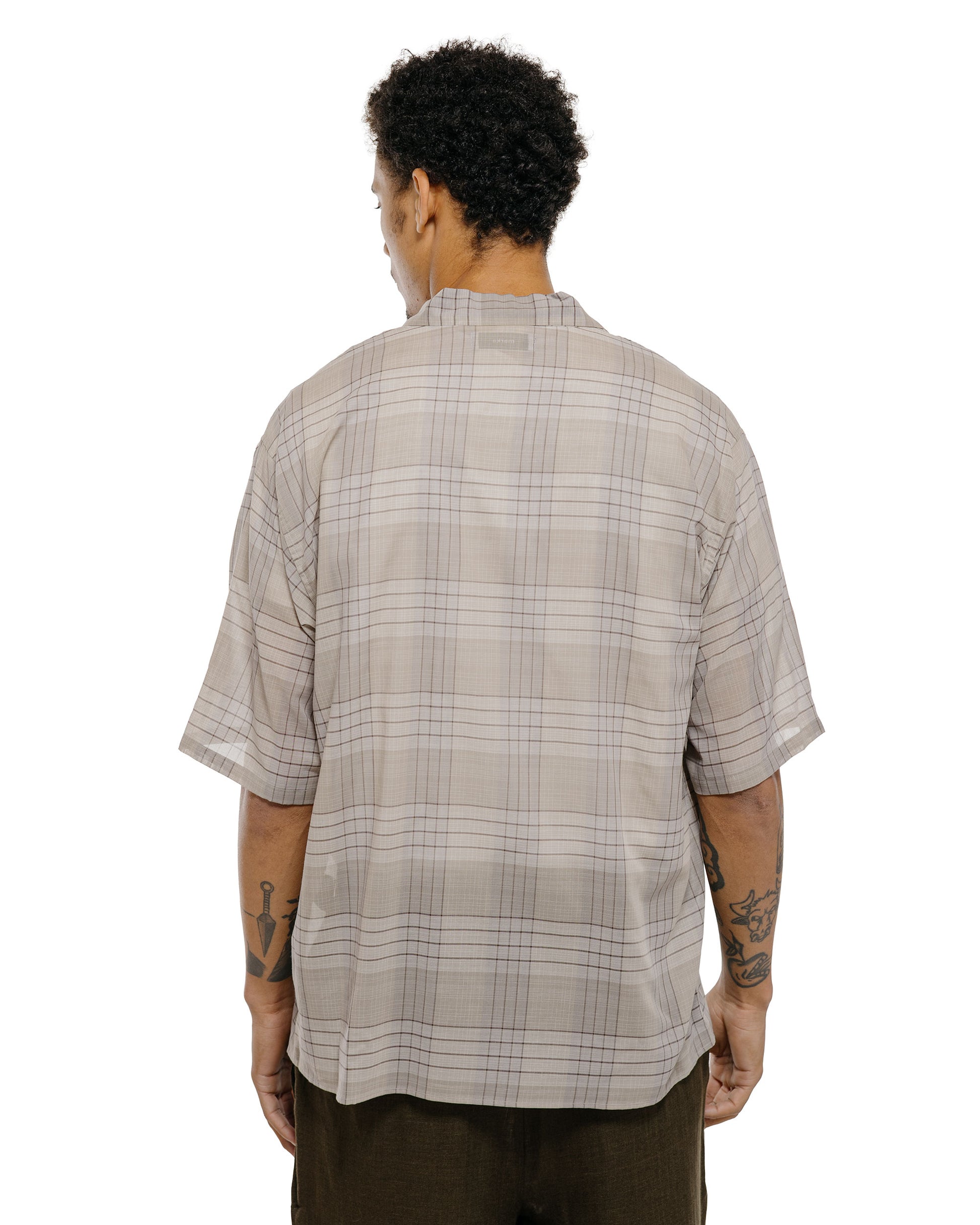 lost & found MARKAWARE marka Open Collar S/S Shirt Organic Cotton High Twisted Loan Sage Check