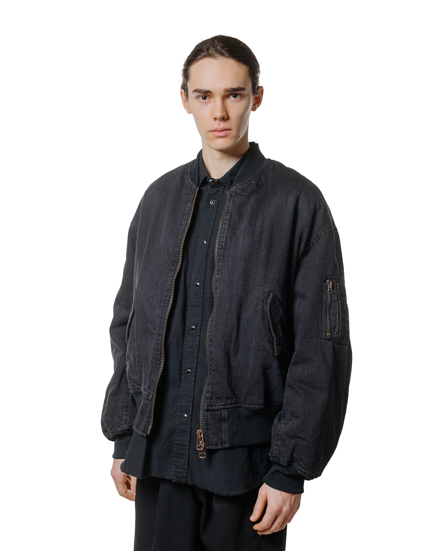 lost & found MARKAWARE marka Puffed Denim Bomber Jacket Organic Cotton 12oz Denim Black