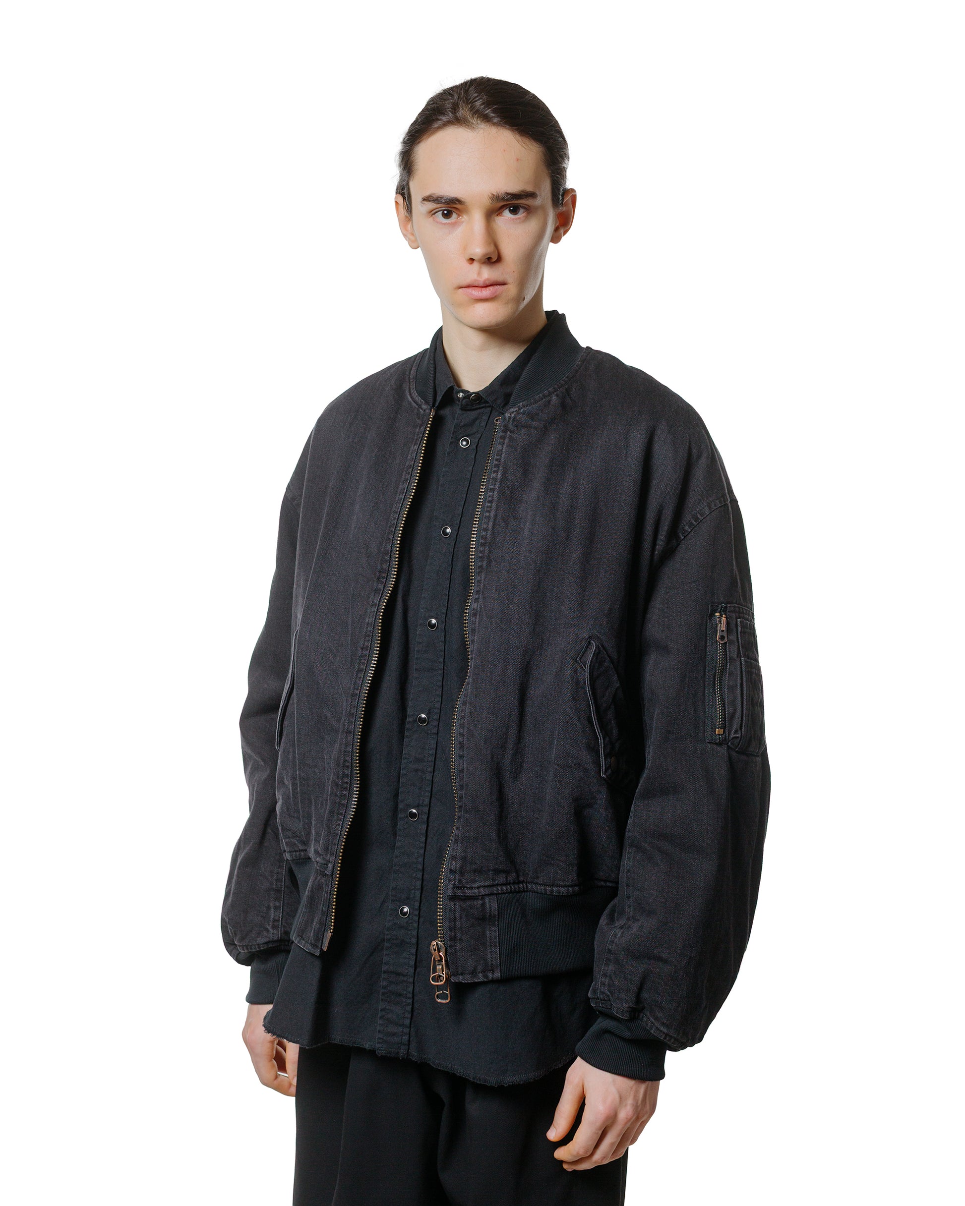 lost & found MARKAWARE marka Puffed Denim Bomber Jacket Organic Cotton 12oz Denim Black