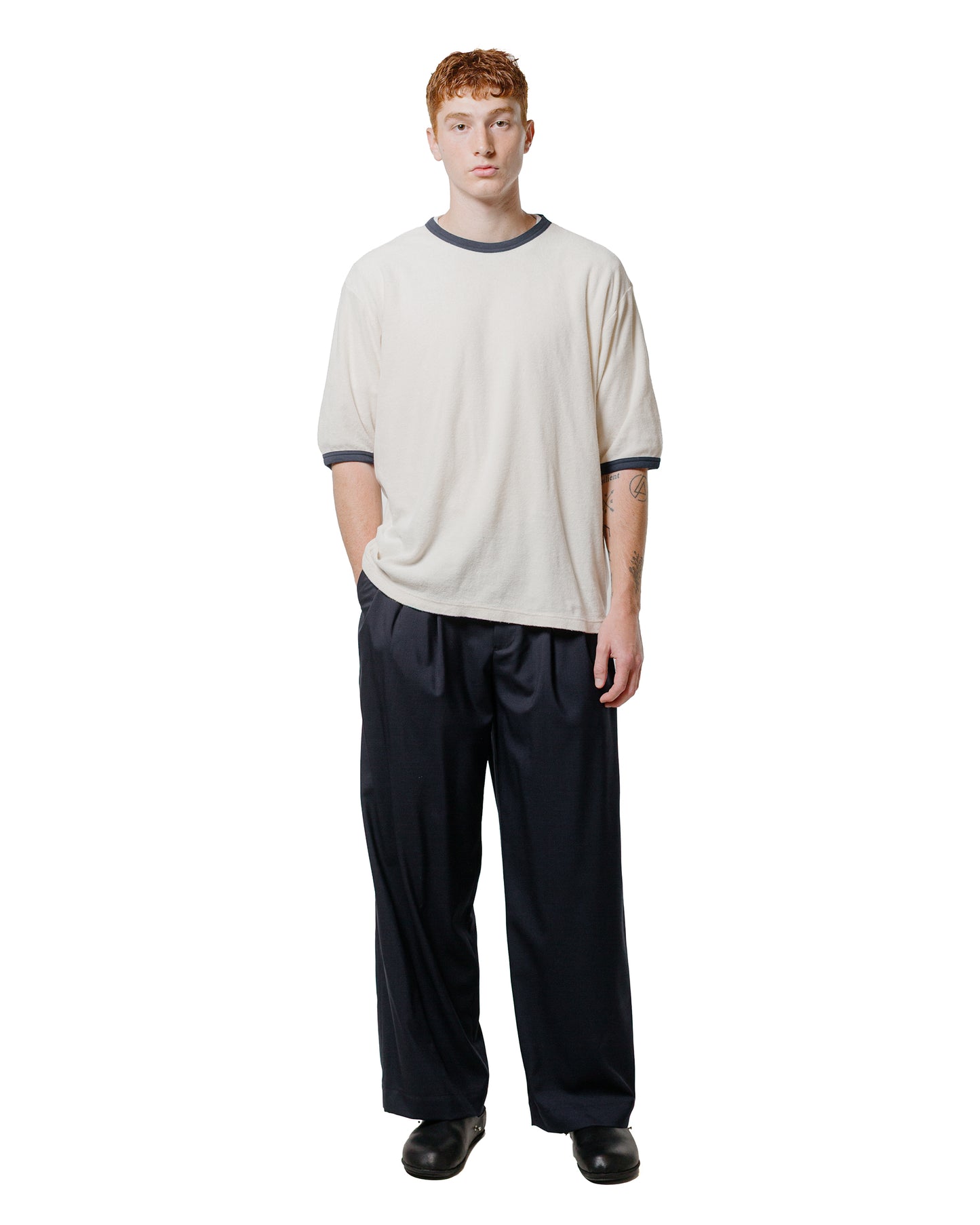 lost & found MARKAWARE marka Ringer Pile Tee Organic Cotton Pile Ecru