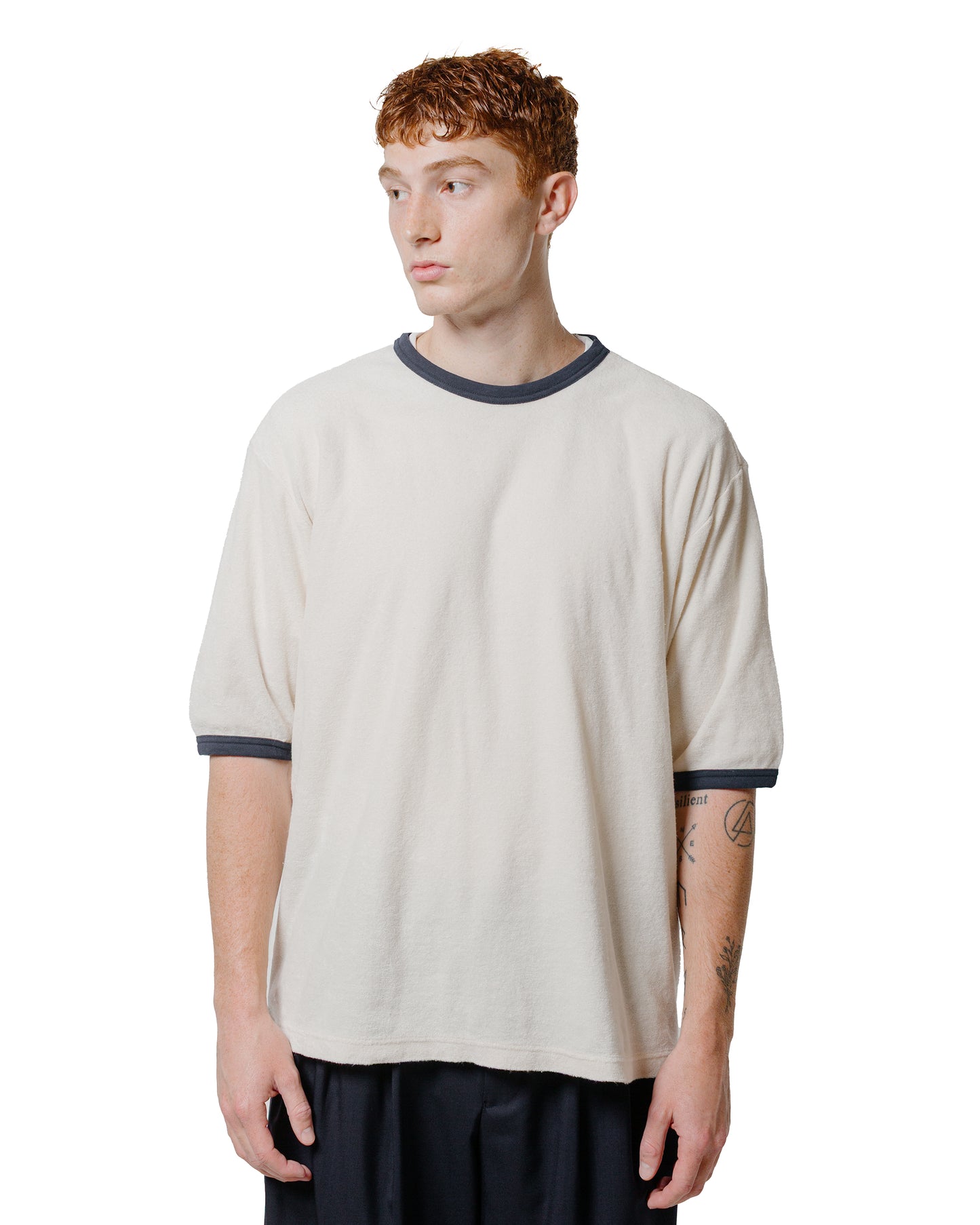 lost & found MARKAWARE marka Ringer Pile Tee Organic Cotton Pile Ecru