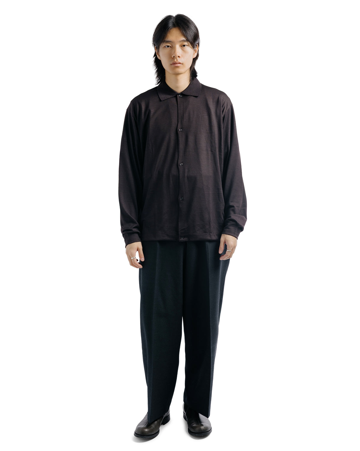 marka Shirt Cardigan Super 100's Washable Wool Jersey Dark Brown