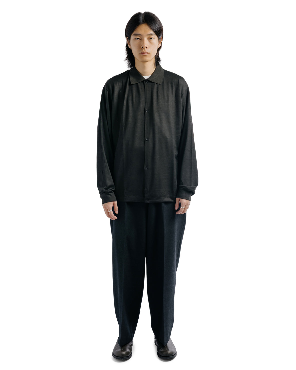 marka Shirt Cardigan Super 100's Washable Wool Jersey Dark Olive