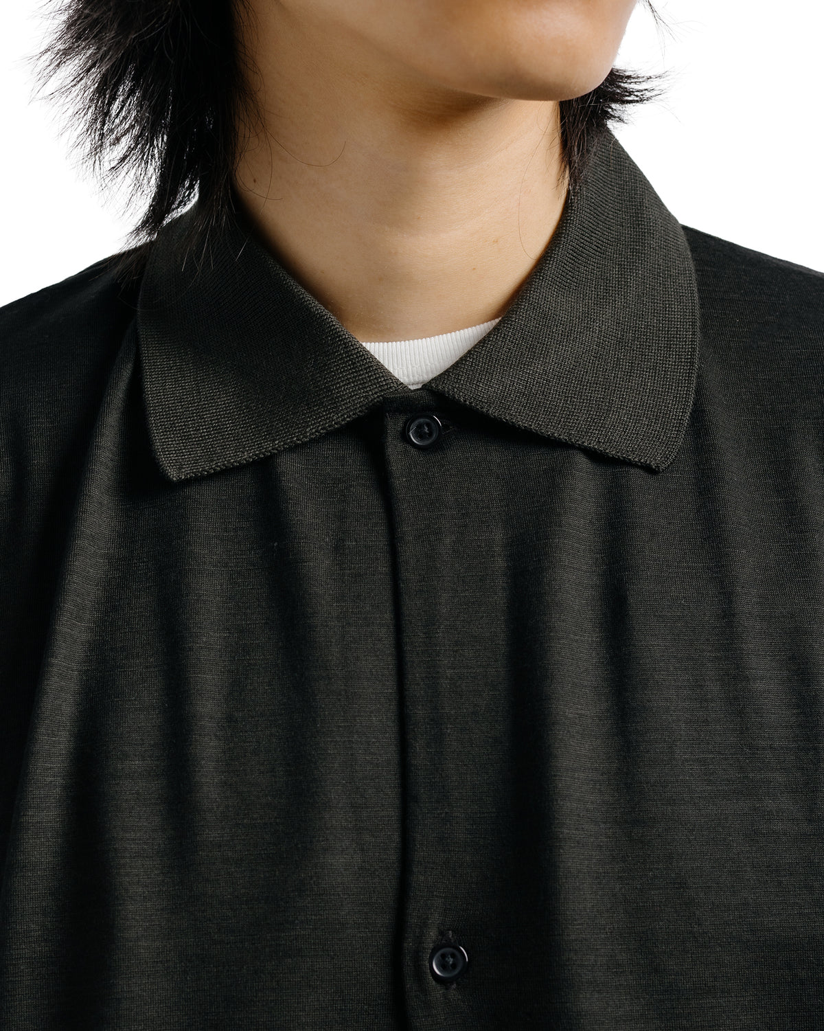 marka Shirt Cardigan Super 100's Washable Wool Jersey Dark Olive
