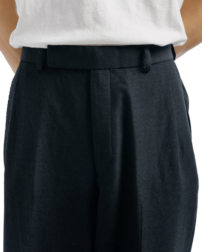 marka Single Pleat Wide Trousers Tumbled Wool Serge Chambray Black