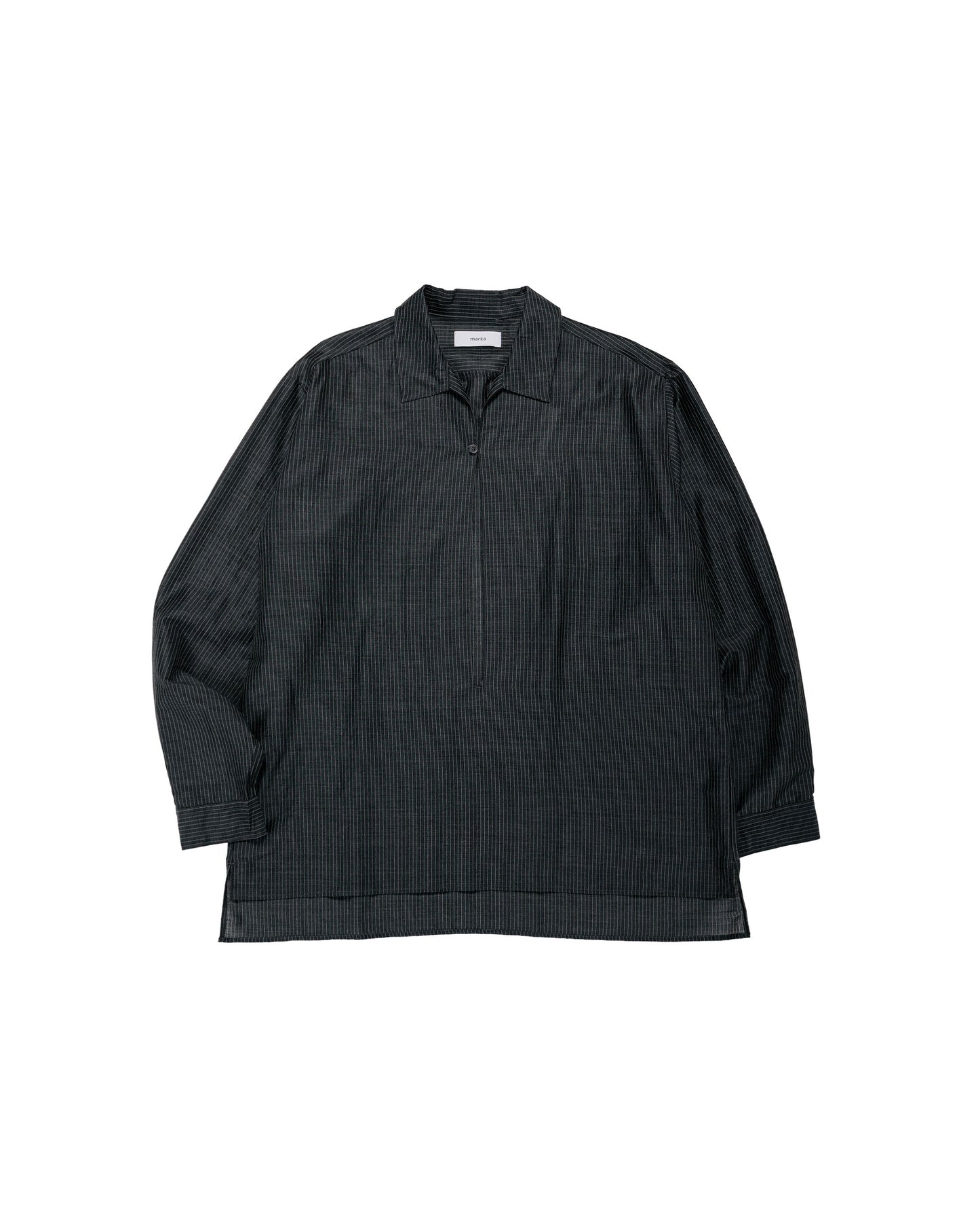 lost & found MARKAWARE marka Skipper Shirt Wool Silk Feather Cloth Charcoal Stripe