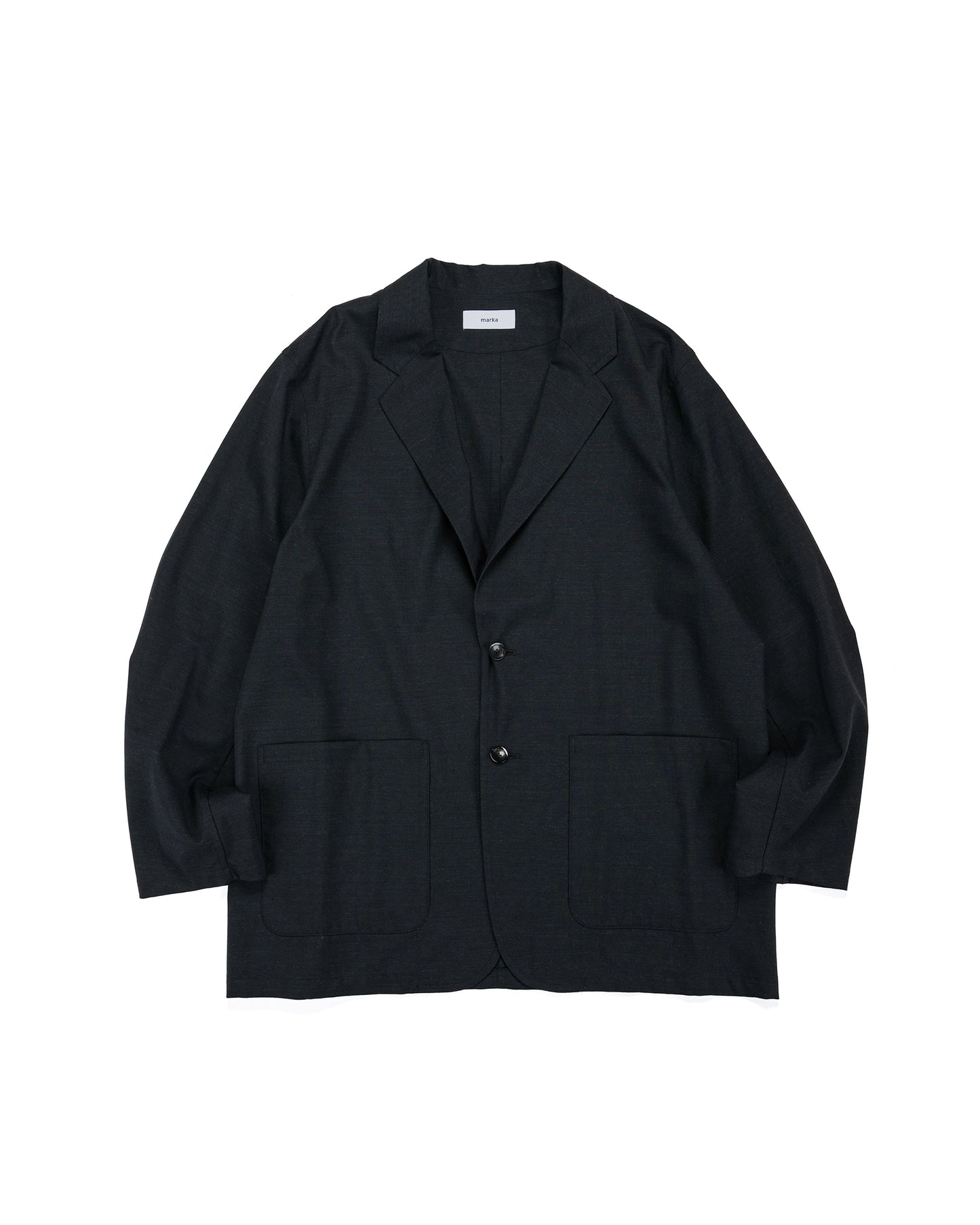 lost & found MARKAWARE marka Stroll Around Jacket 2/72 Wool Tropical Washer Chambray Black