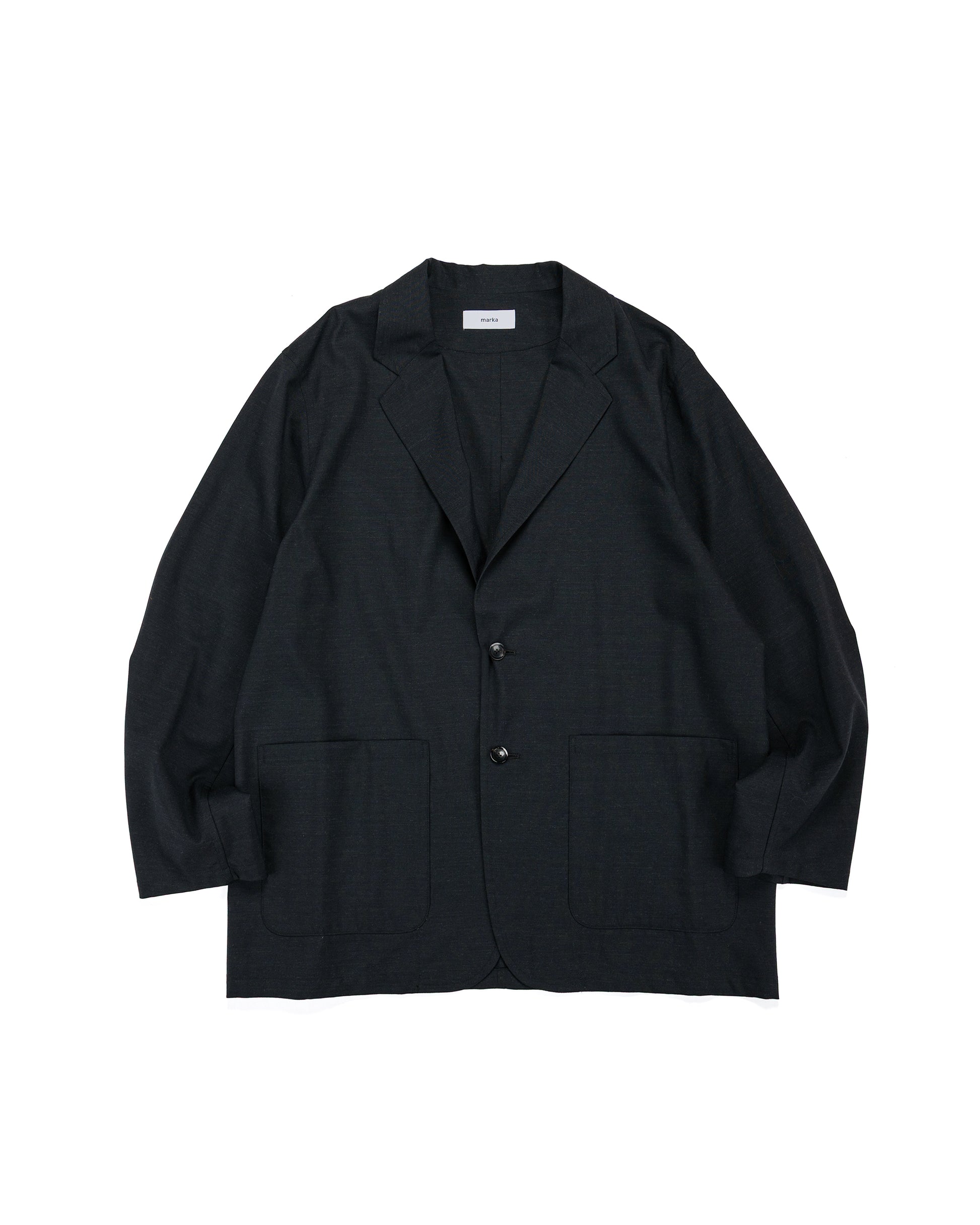 lost & found MARKAWARE marka Stroll Around Jacket 2/72 Wool Tropical Washer Chambray Black