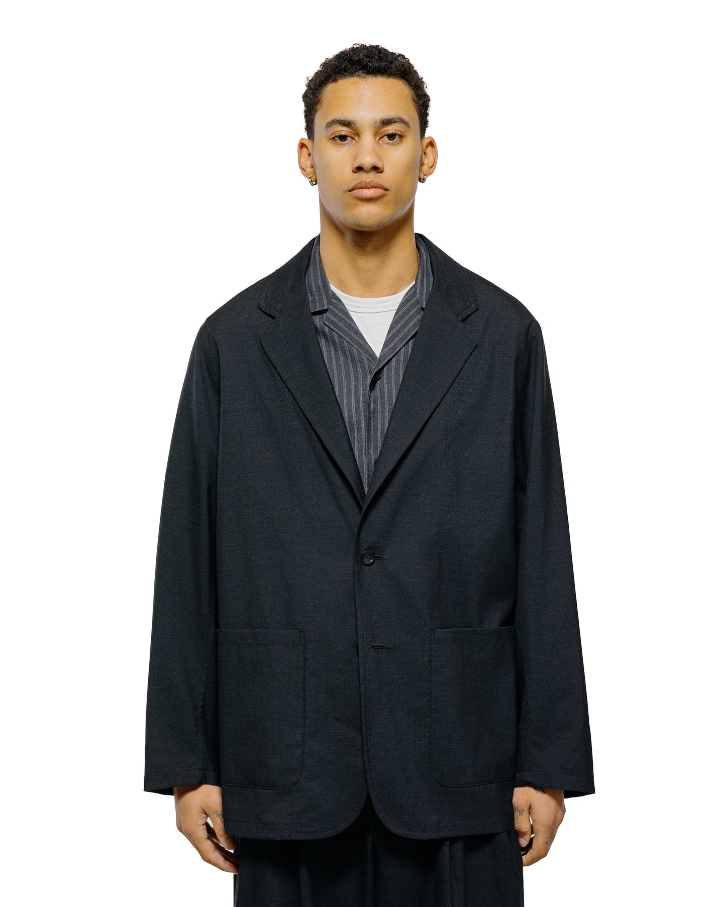 lost & found MARKAWARE marka Stroll Around Jacket 2/72 Wool Tropical Washer Chambray Black