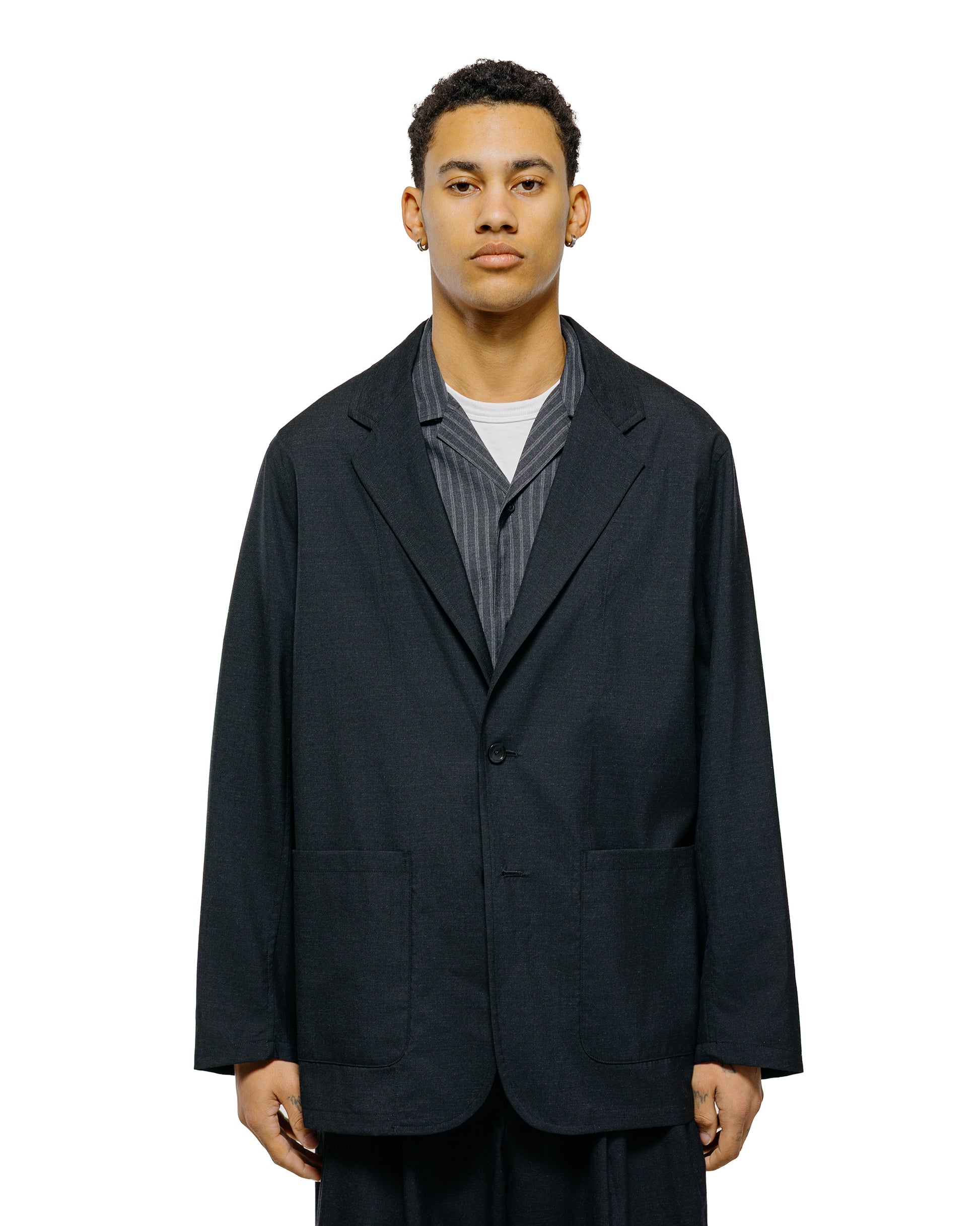 lost & found MARKAWARE marka Stroll Around Jacket 2/72 Wool Tropical Washer Chambray Black
