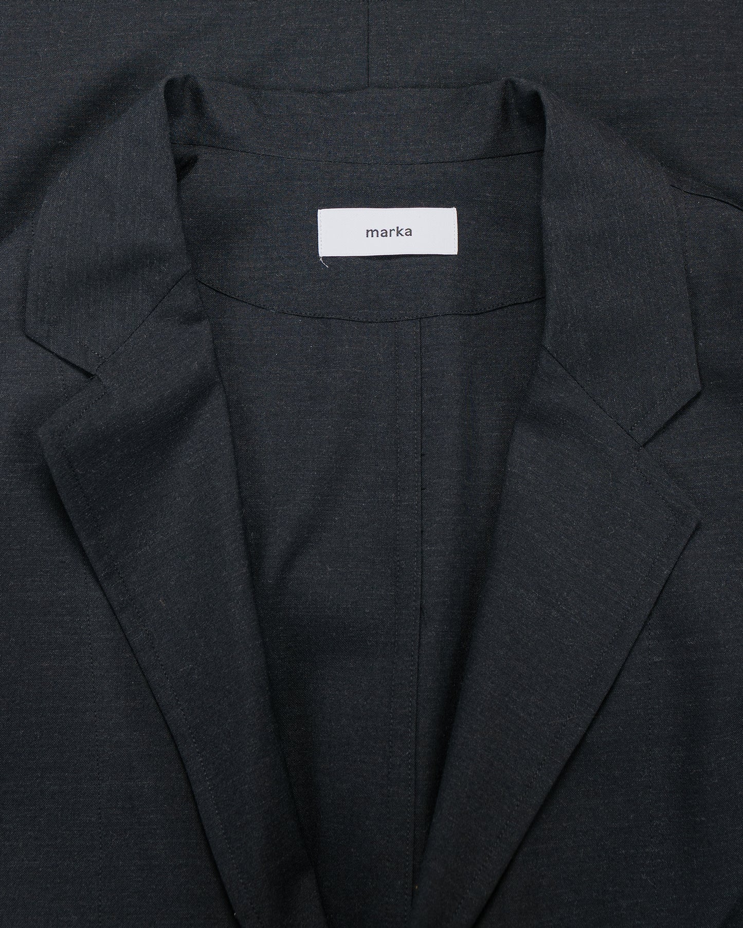lost & found MARKAWARE marka Stroll Around Jacket 2/72 Wool Tropical Washer Chambray Black
