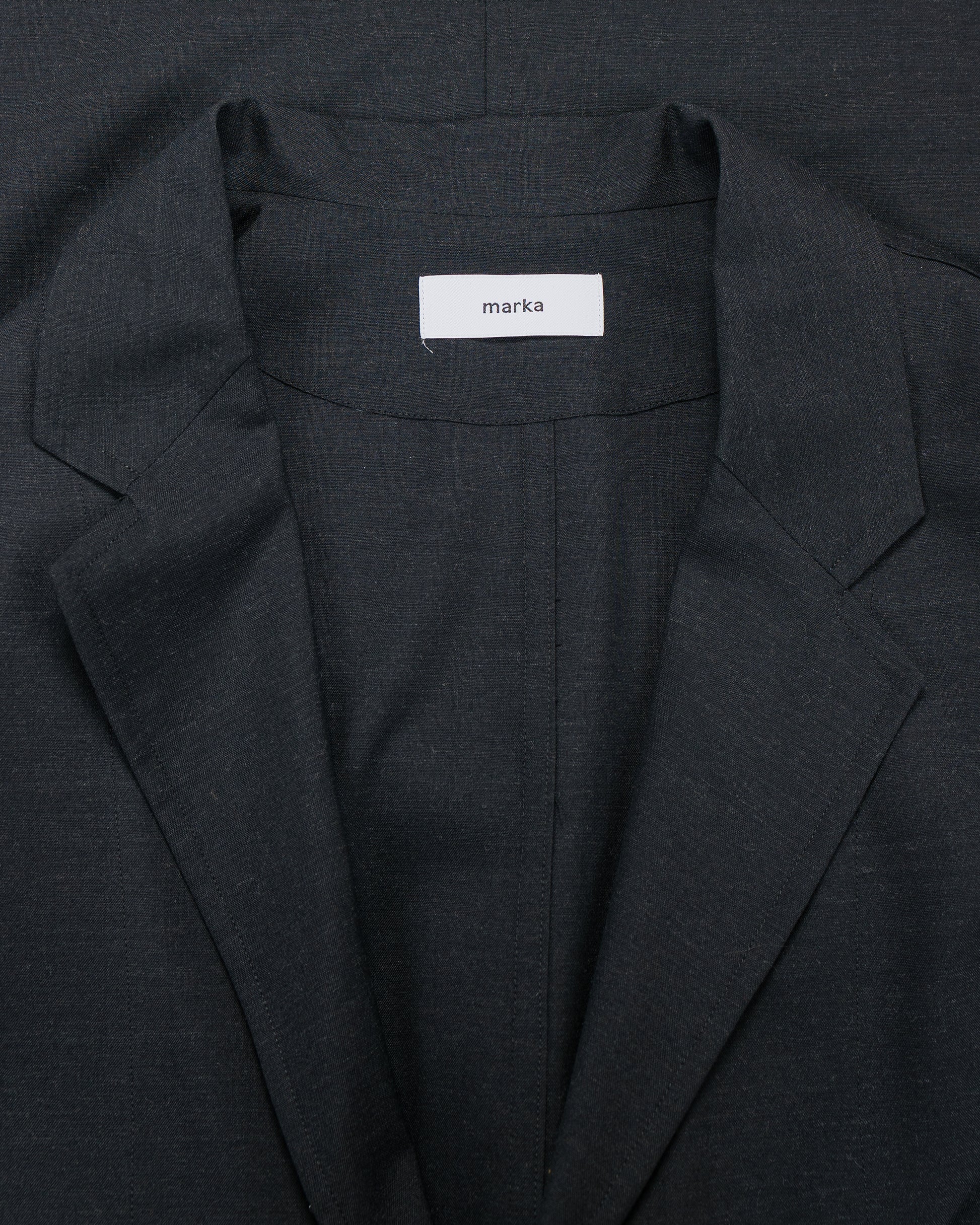 lost & found MARKAWARE marka Stroll Around Jacket 2/72 Wool Tropical Washer Chambray Black