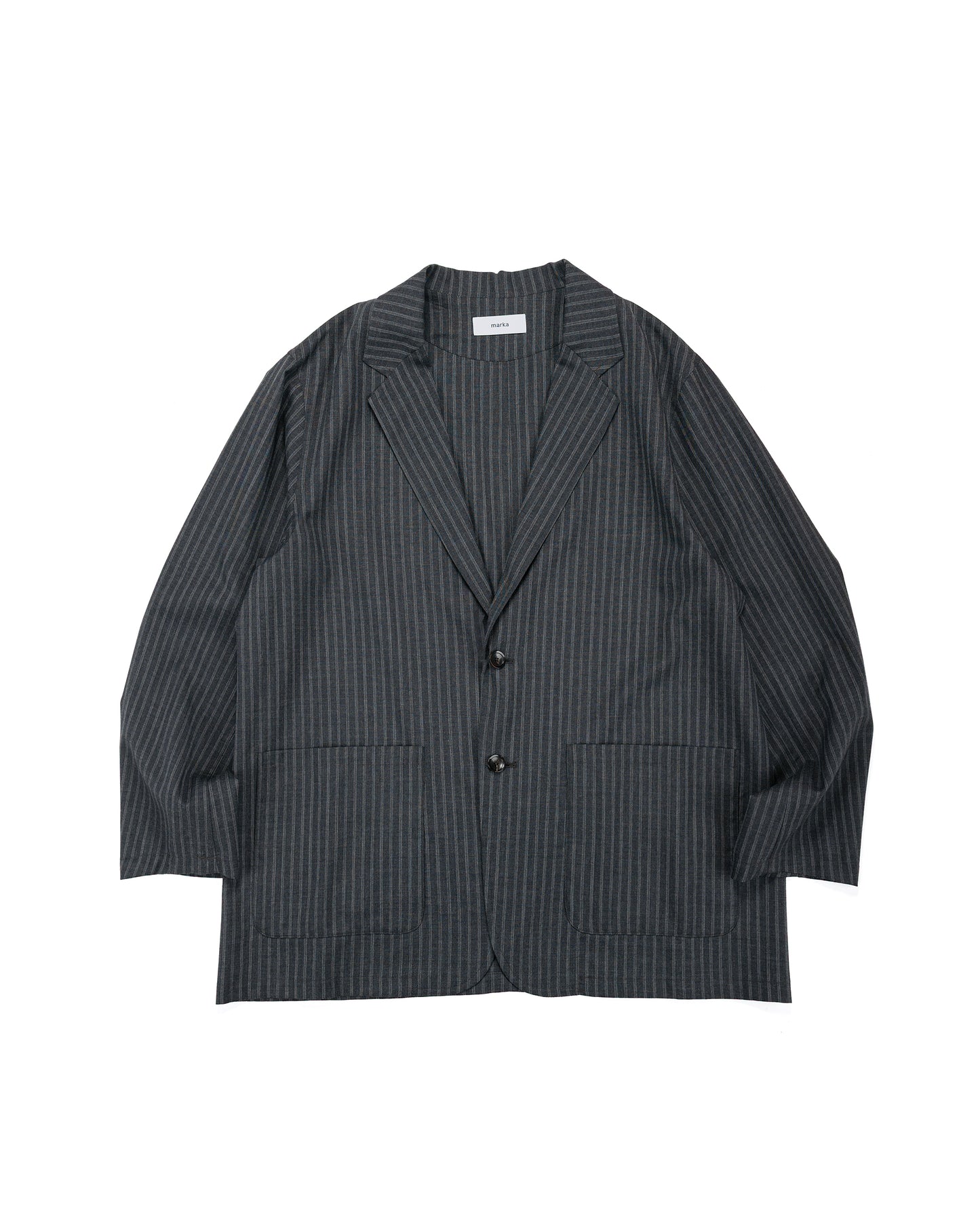 lost & found MARKAWARE marka Stroll Around Jacket 2/72 Wool Tropical Washer Gray Stripe