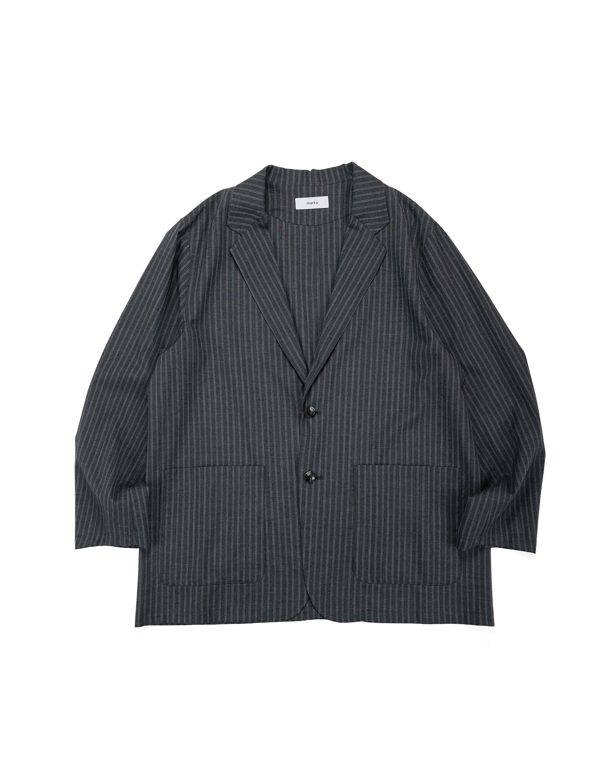 lost & found MARKAWARE marka Stroll Around Jacket 2/72 Wool Tropical Washer Gray Stripe