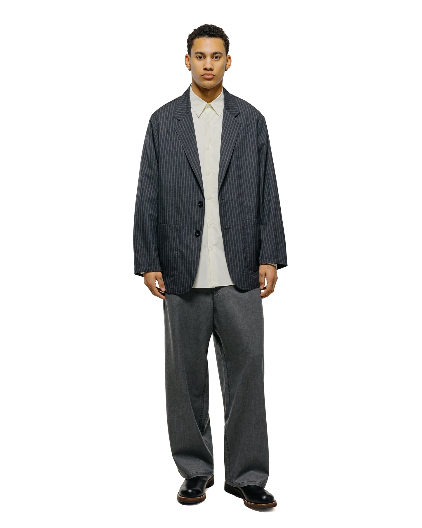 lost & found MARKAWARE marka Stroll Around Jacket 2/72 Wool Tropical Washer Gray Stripe