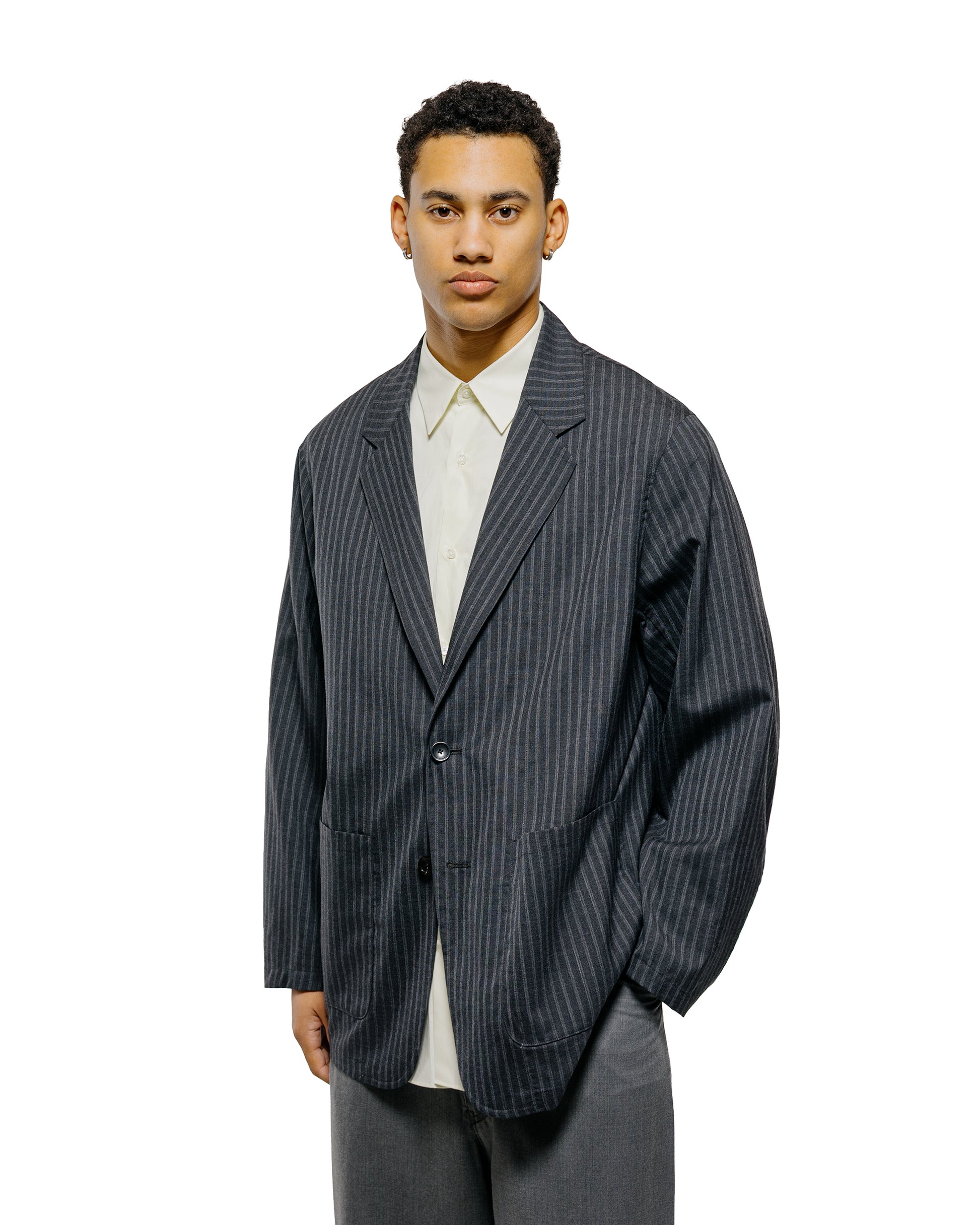 lost & found MARKAWARE marka Stroll Around Jacket 2/72 Wool Tropical Washer Gray Stripe