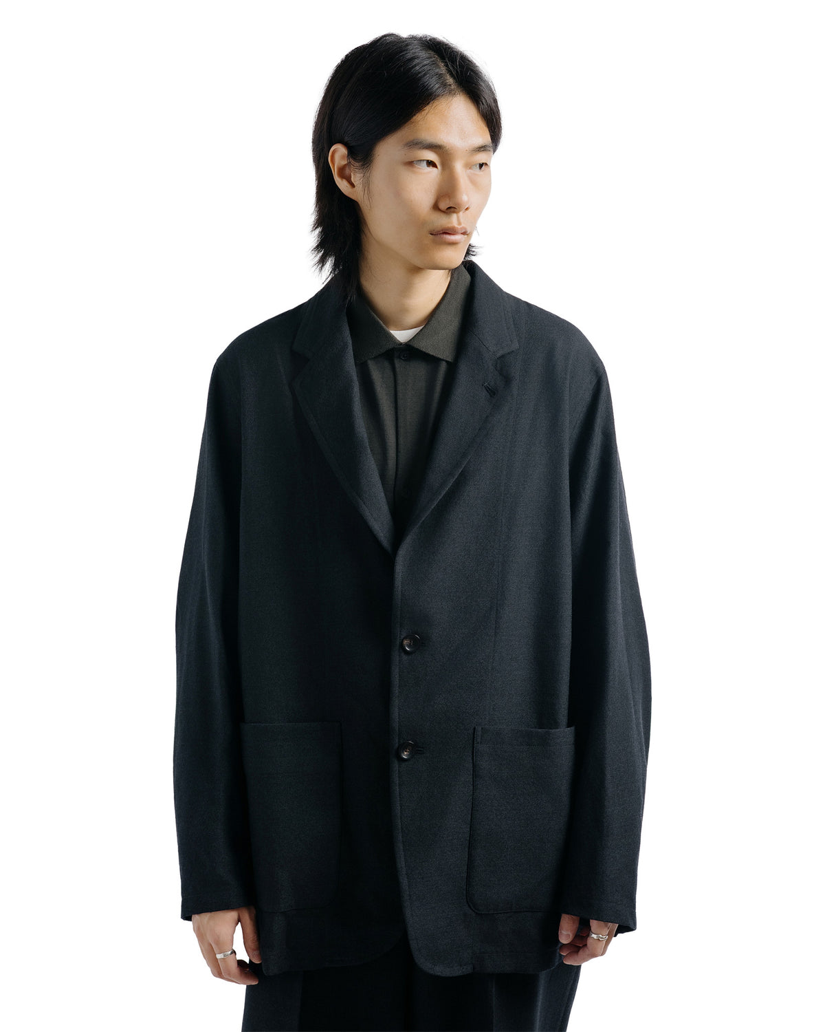 marka Stroll Around Jacket Tumbled Wool Serge Chambray Black