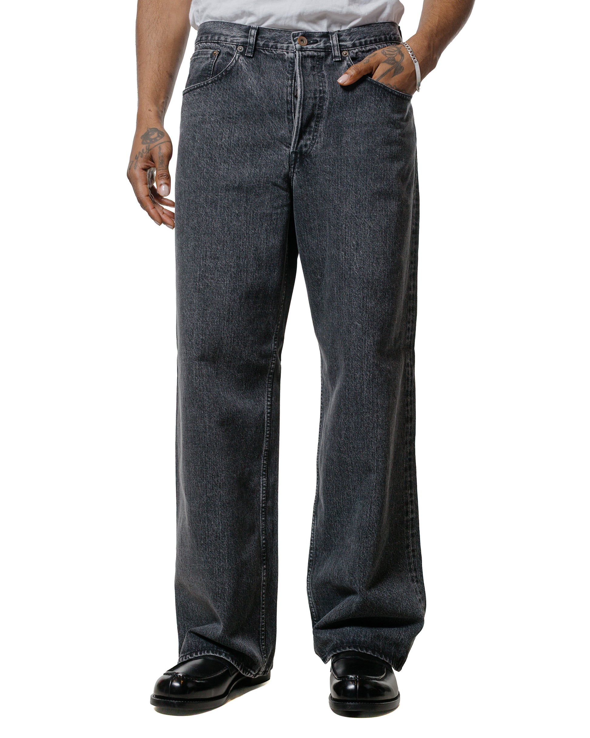 lost & found MARKAWARE marka Wide Leg Jeans Organic Cotton 13.5oz Selvedge Denim Faded Black