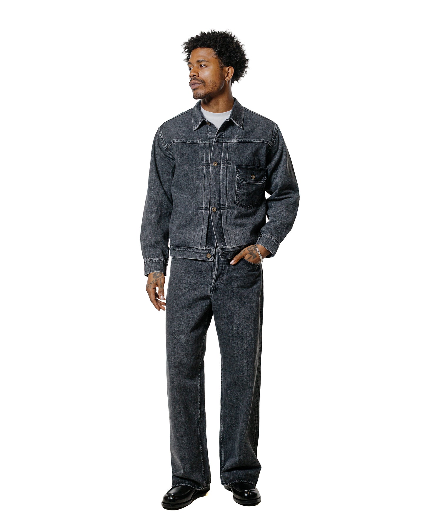 lost & found MARKAWARE marka Wide Leg Jeans Organic Cotton 13.5oz Selvedge Denim Faded Black