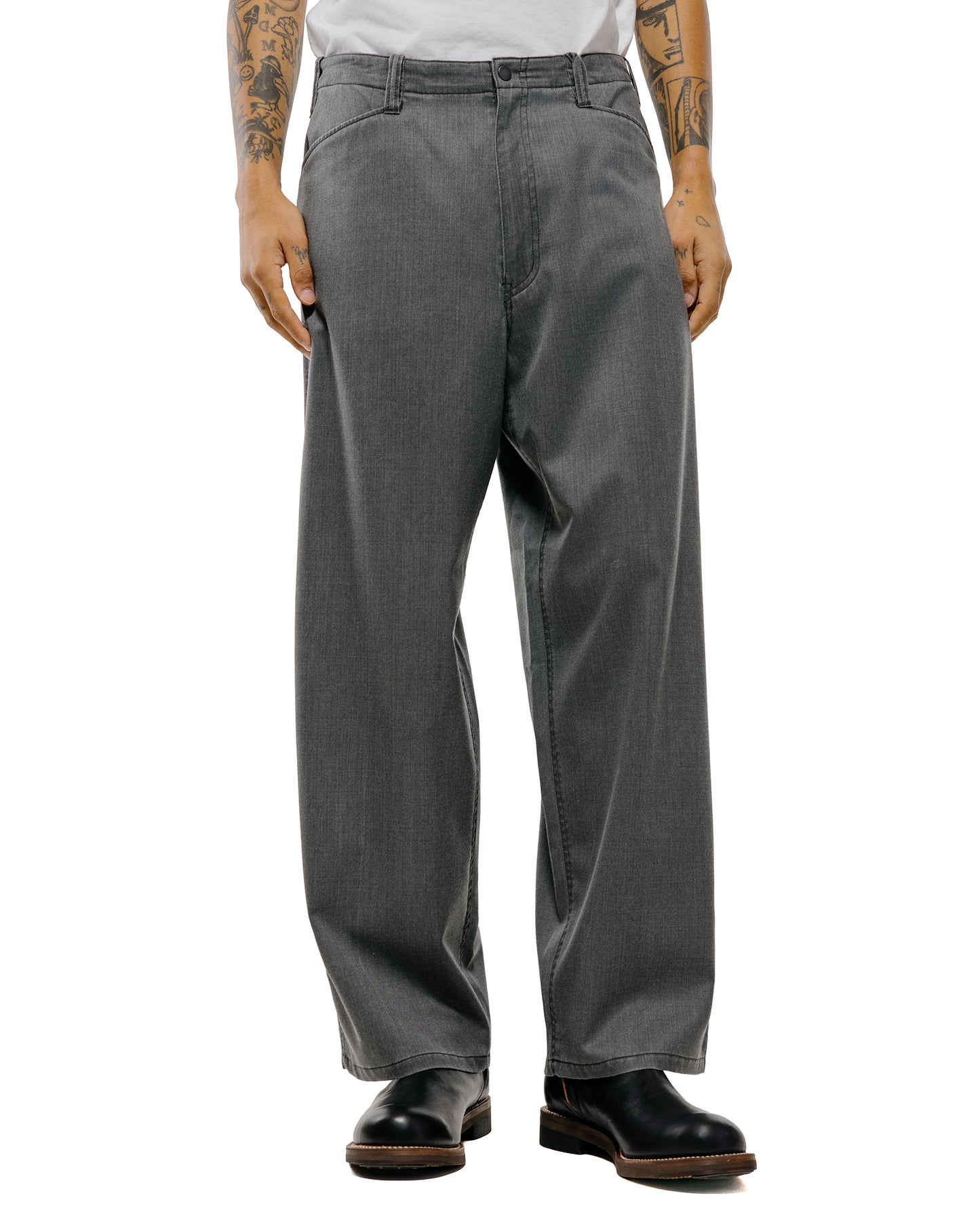 lost & found MARKAWARE marka Work Pants Wool Gabardine Pigment Print Charcoal Gray